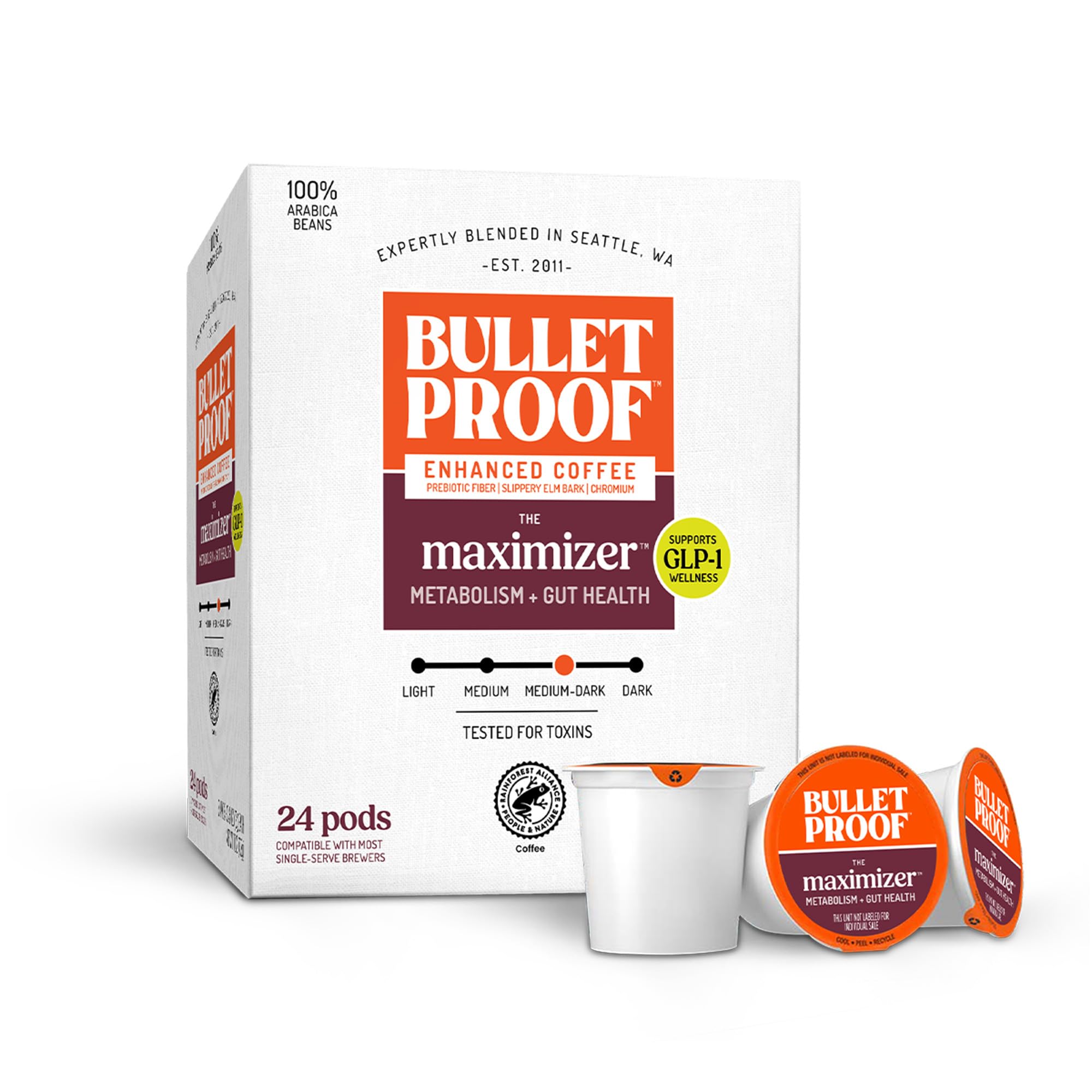 Bulletproof The Maximizer Single-Serve Coffee Pods, 24 Count, Clean Coffee with Prebiotics for Metabolism and Gut Health Support