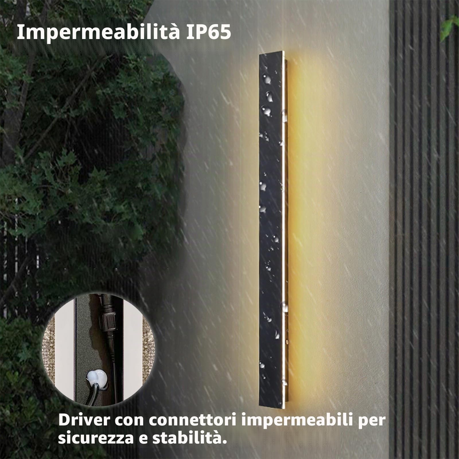 Applique da Esterno Lunga, 150CM 45W LED Lampada da Esterno Parete, 3000K Bianco Caldo, IP65 Impermeabile Applique da Parete per Villa Terrazzo Ingressi, Illuminazione Giardino, Nero