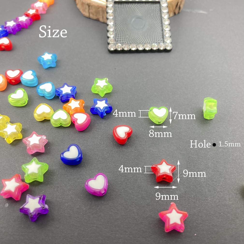 Mulutoo 420 Pcs Acrylic Star and Heart Shape Clear Pony Beads Colorful Pony Beads Plastic Loose Beads,Christmas Birthday Girl Kid Gift,for DIY Bracelet Necklace Jewelry Making Supplies (Mixed Color) - Image 2