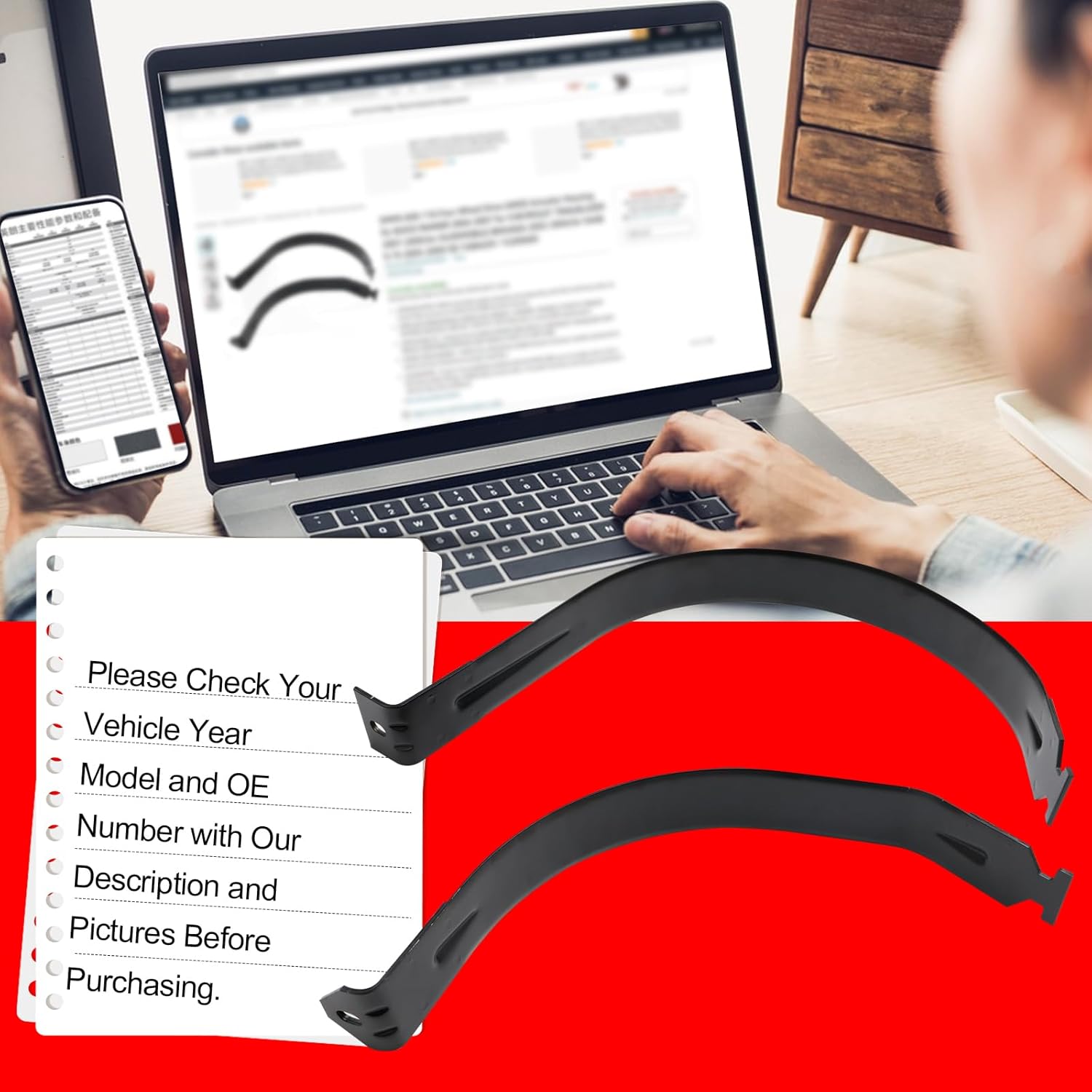 SMMS 2Pack Fuel Gas Tank Straps Compatible with Dodge Ram 1500 2002-2009, Ram 2500 3500 2003-2010 & Ram 2500 3500 11-19, Pickup, , Replaces OE 52102522AA, 52102522AB, 52102522AC, Black