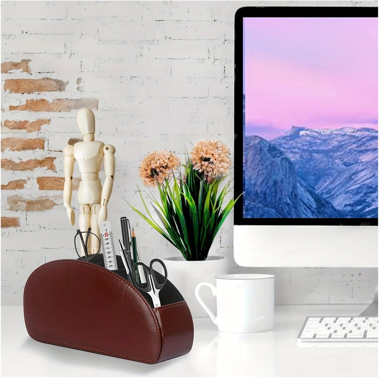 Leather Holder with 5 Compartments Remote Box for Desktop Storage Media Player Controllers(Black)