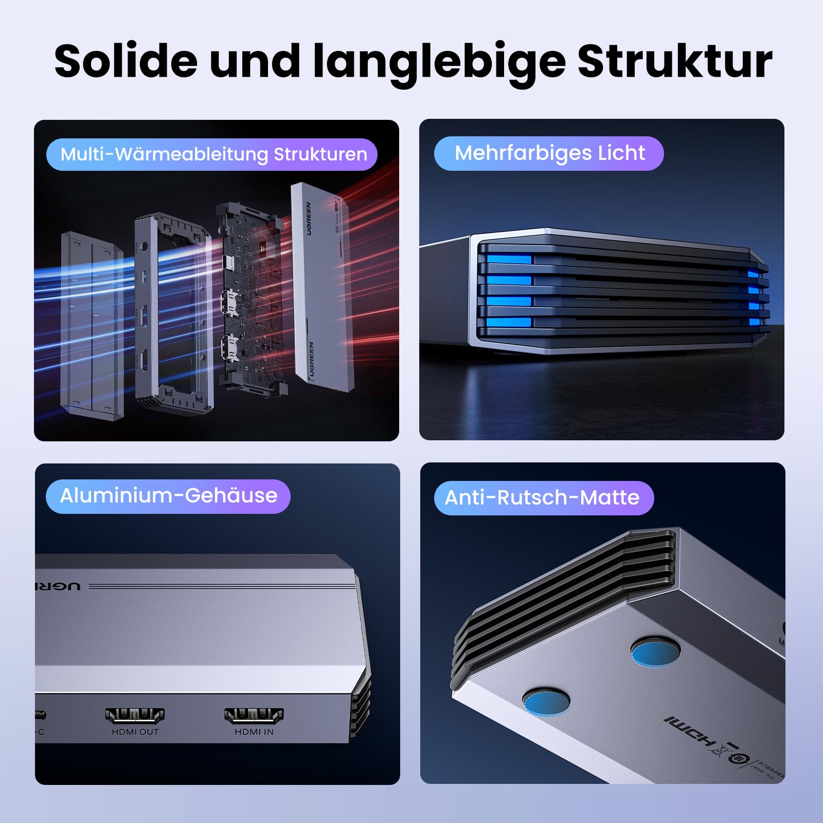 UGREEN Video Capture Card, HDMI Capture Card, USB 3.0 Video Aufnahmekarte 4K HDMI Loop-Out, 4K60Hz / 2K144Hz Videospiel-Capture für Streaming, funktioniert mit PS5/Switch/Switch2/Kamera/PC/Mac mini 4