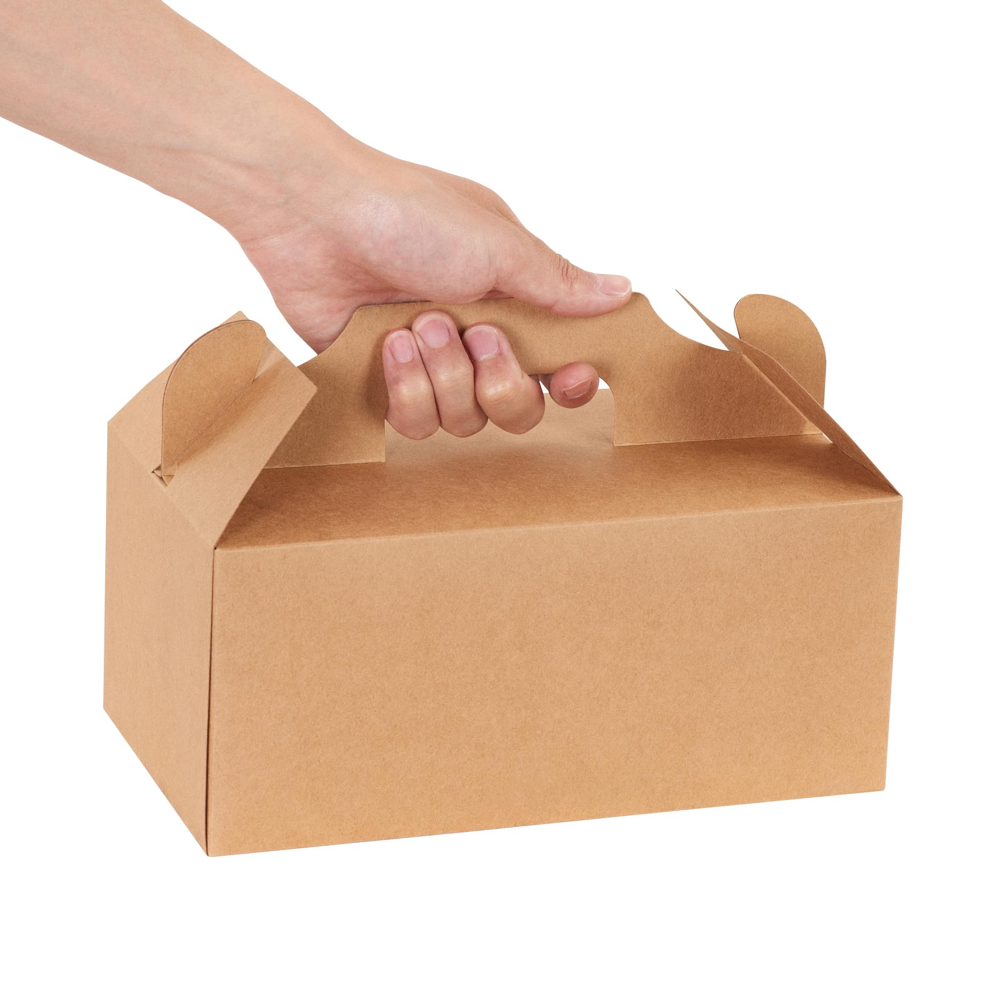Restaurantware Bio Tek - Cajas de regalo de 10.2 x 5.9 x 6.9 pulgadas con asas, 100 cajas rectangulares a dos aguas, con pestaña segura, cajas de cartón kraft resistentes a la grasa, reciclables