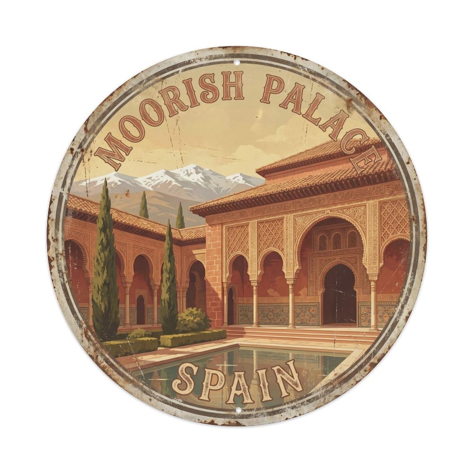 Vintage Travel Moorish Palace Spain Metal Tin Sign