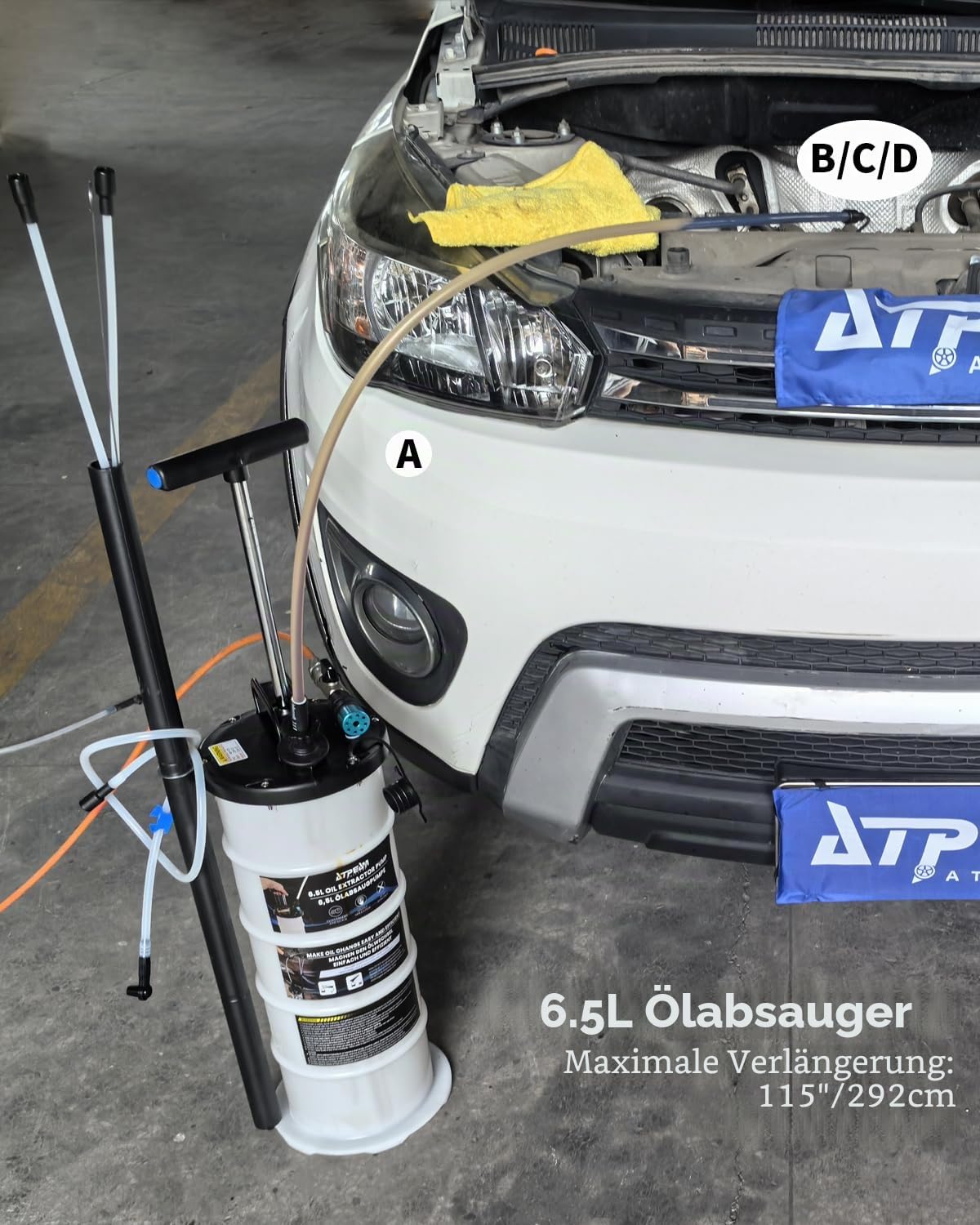 ATPEAM 6,5L Vakuum Ölabsaugpumpe, Manuell/Pneumatisch Ölabsaugpumpe für Auto, Ölpumpe für Motoröl, Getriebeöl und Bremsflüssigkeit