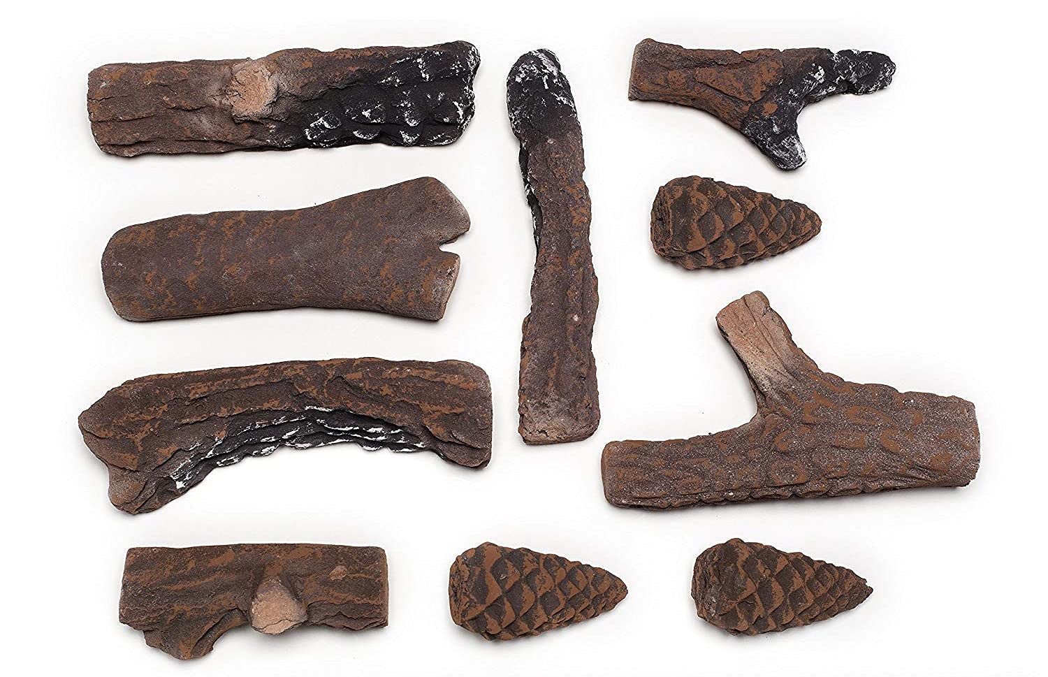Set di 10 pezzi di legno decorativi in ceramica per caminetti a gas e bioetanolo