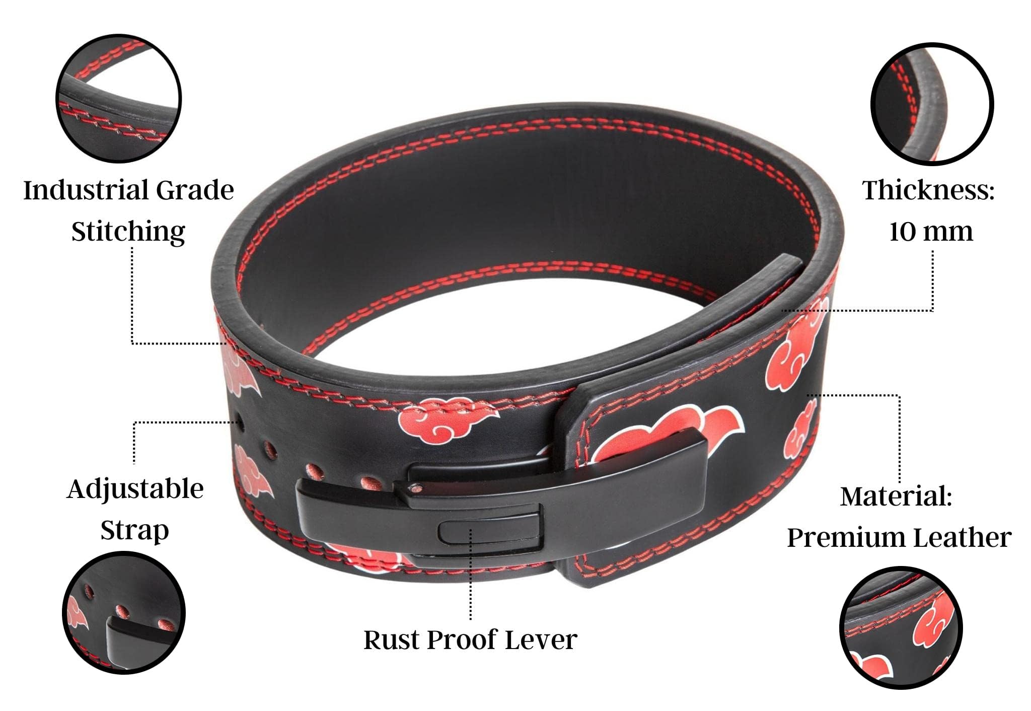 Cintura a leva per sollevamento pesi anime, 10 mm, in pelle di alta qualità, per powerlifting, bodybuilding, stacchi, squat, allenamento fisico, cintura da palestra resistente, ideale per uomini e