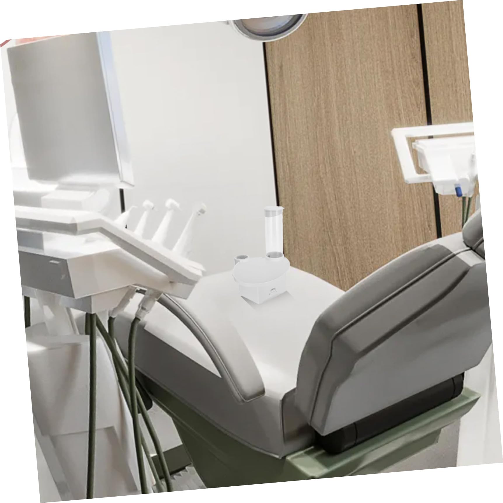 Vassoio Laterale Odontoiatrico 3 in 1 in Plastico Bianco | Struttura Integrata con Portapanno, Supporto Bicchiere e Piano Strumenti, per Studio e Area di Trattamento