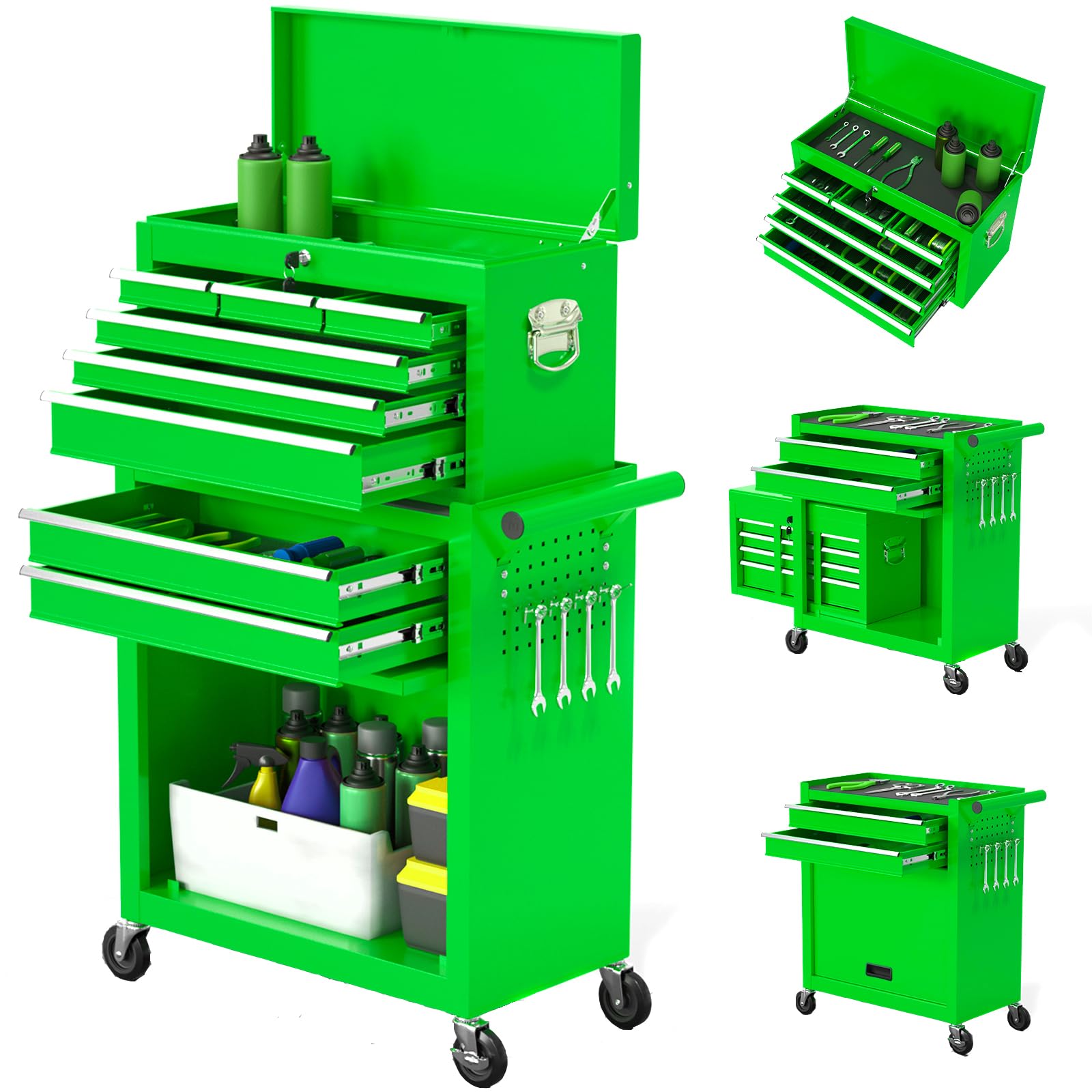 8-Drawer High Capacity Rolling Tool Chest, Removable Cabinet Storage Tool Box with Wheels and Drawers, Detachable Toolbox with Lock for Workshop Mechanics Garage