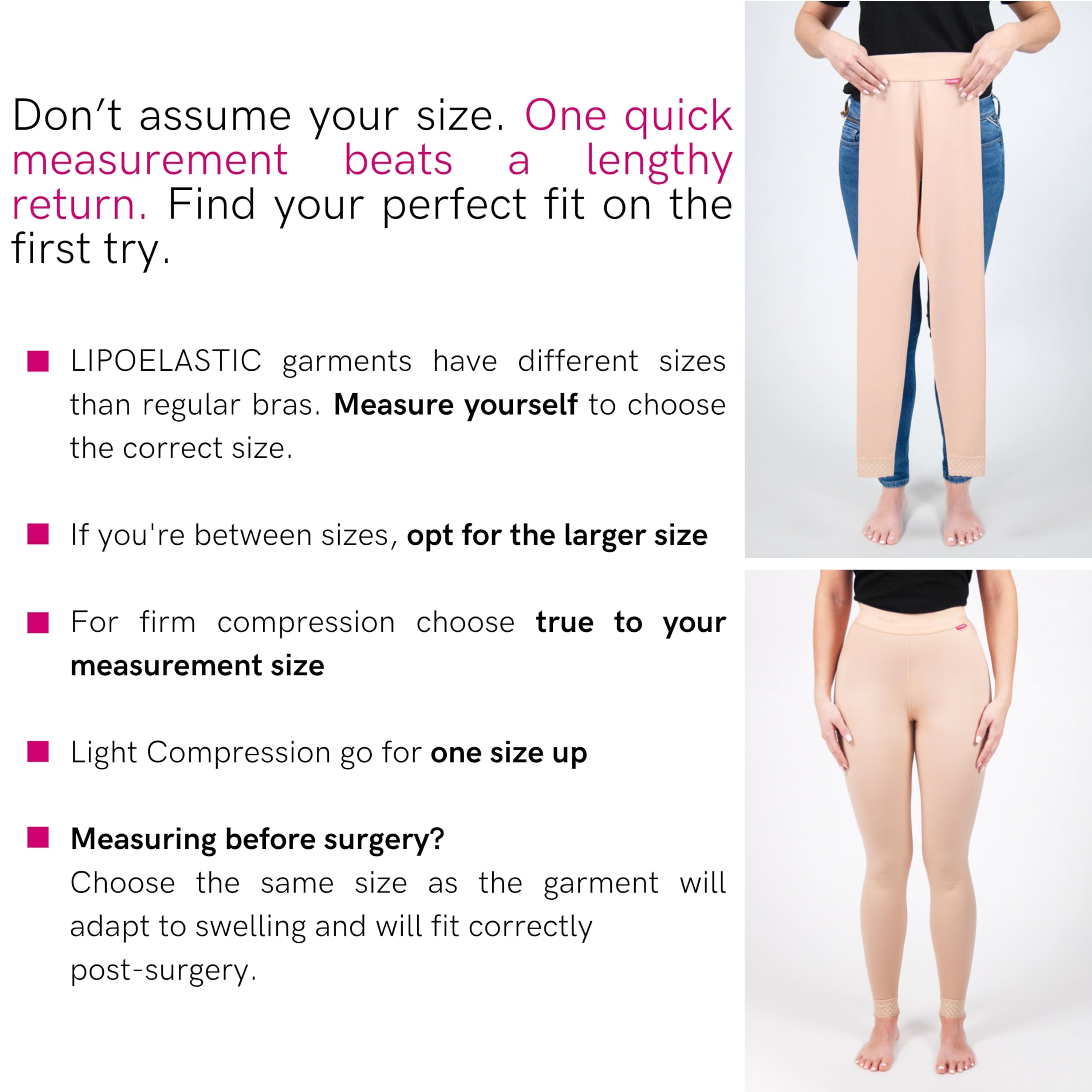 VD variant de compresión pantalones bajo d, en el pecho hasta debajo de la rodilla con triple gancho de cierre ajustable, todo el año, color Piel, tamaño M