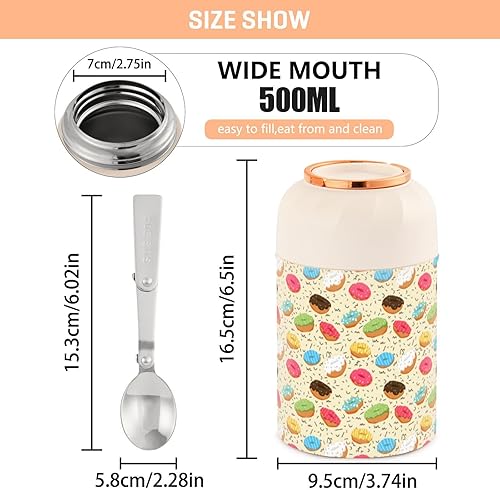 Miniatura 3 de MCHIVER Donuts Food Jar with Spoon Stainless Steel Vacuum Insulated Food Container 17 oz Soup Thermos for Hot Food