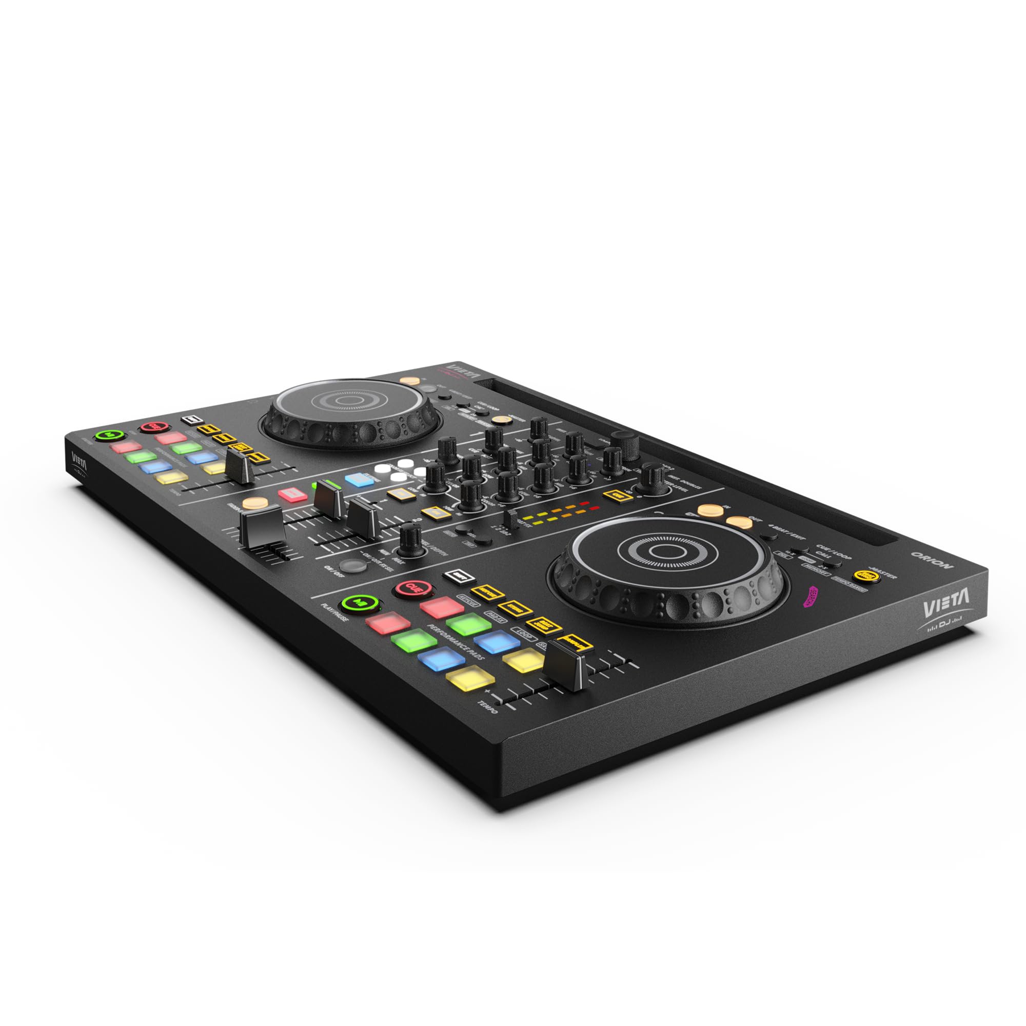 VIETA PRO Mesa de Mezclas DJ Bluetooth Profesional con Tarjeta de Sonido Integrada. Controladora DJ Con Luces Integradas RGB, Mezclador DJ Controller e Interfaz Audio. Mesa de mezclas DJ (Orion)