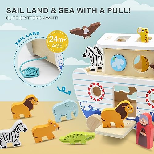Miniatura 5 de bpmfkid Juego de juguetes de madera del Arca de Noé, juguetes educativos de animales de madera para niños pequeños, juguetes educativos,