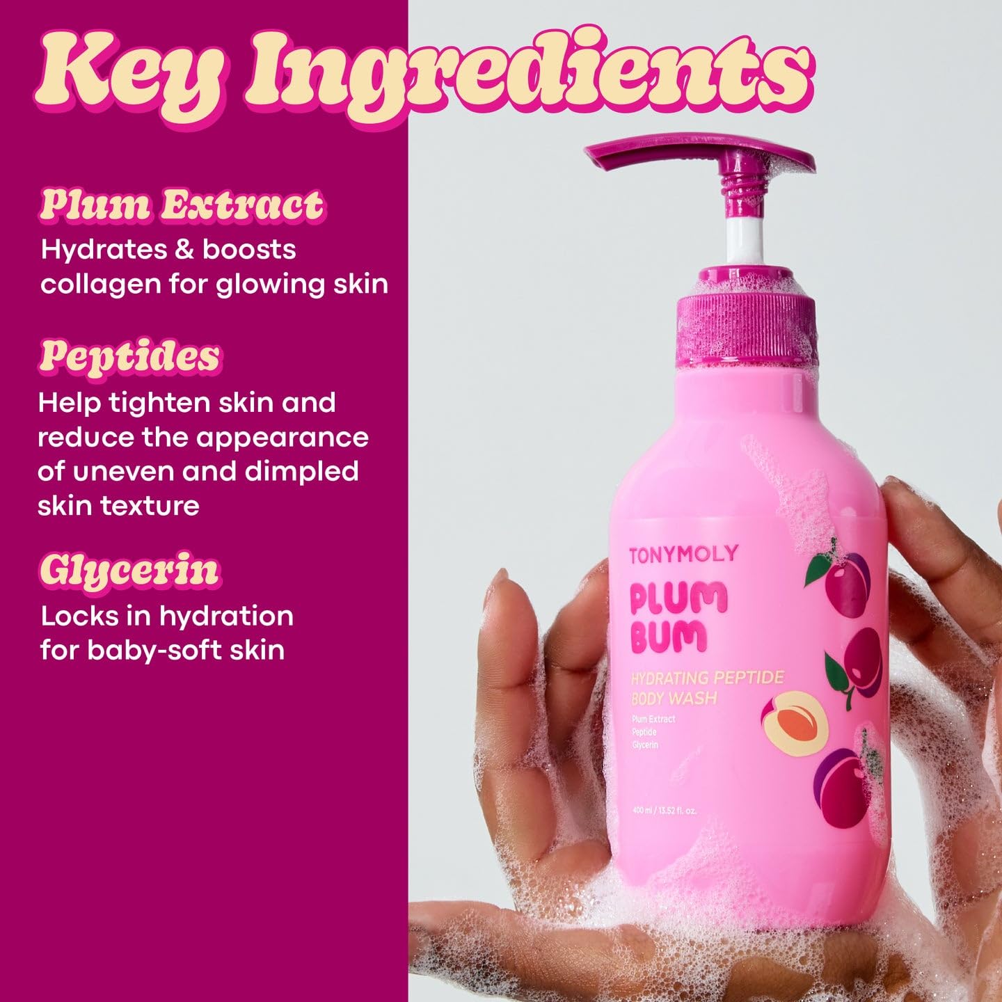 TONYMOLY Plum Bum Body Care Set - 13.5 fl oz Peptide Hydrating Body Wash & 6.76 fl oz Tightening Peptide Serum with Vitamin C