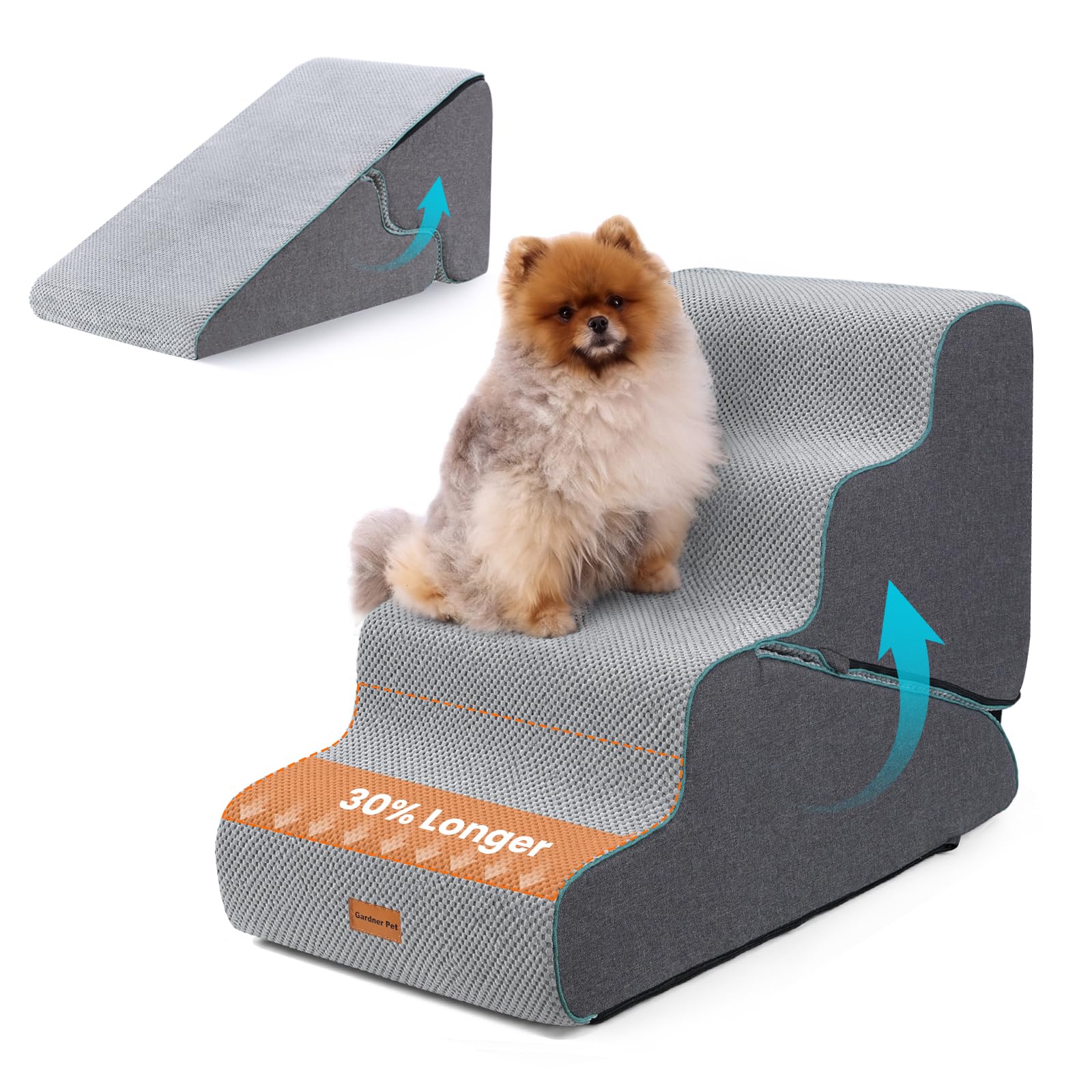 Gardner Pet Dog Stairs for Small Dogs 22" H, 2 in 1 Transformable 4-Step Pet Stairs and Dog Ramp for Couch Bed (23-27 in), Grey Adjustable Pet Steps