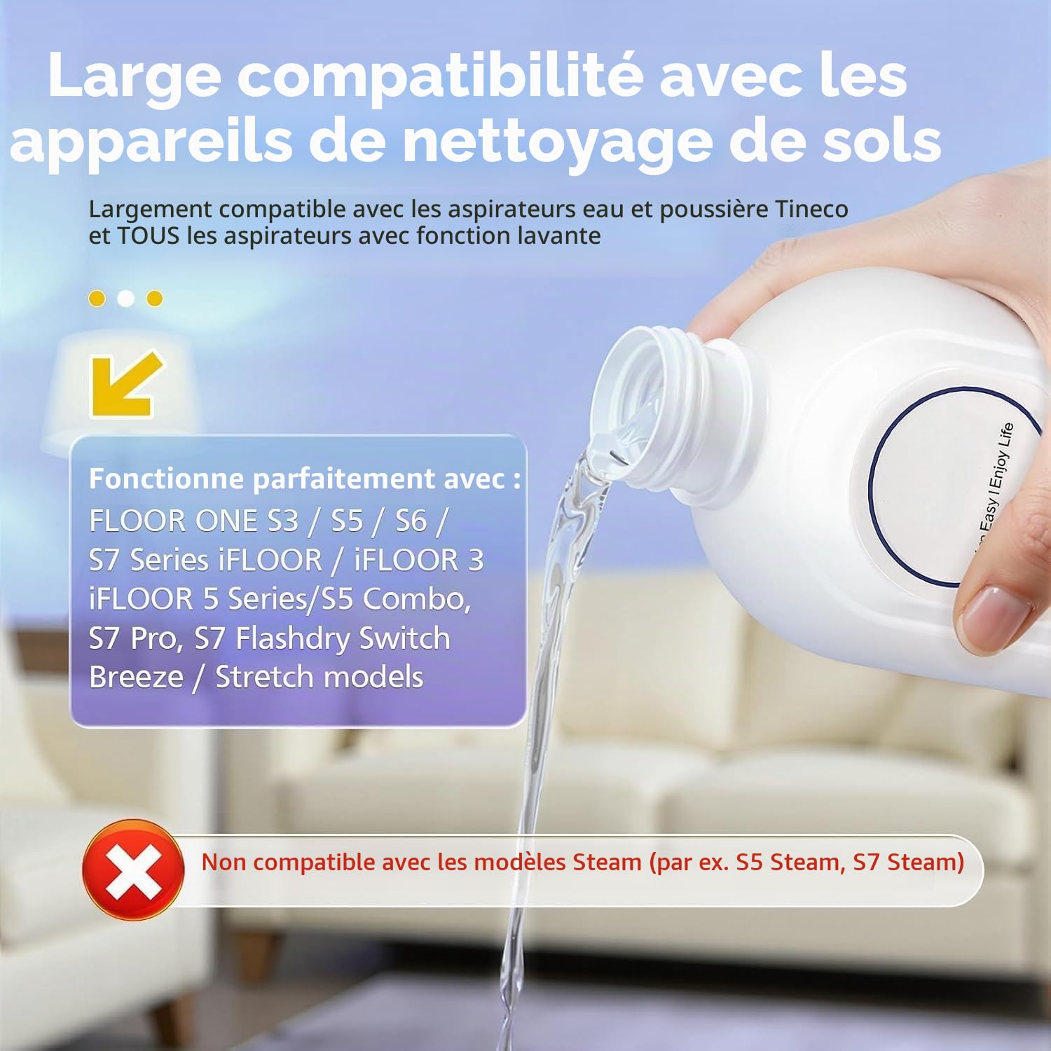 Nettoyant pour Sols - Compatible avec Tineco (3 x 500ml) - Solution Lavande Anti-Trace et Anti-Bouchon pour Aspirateur-Balais - Sûr pour Parquet, Carrelage, Stratifié et Familles avec Animaux