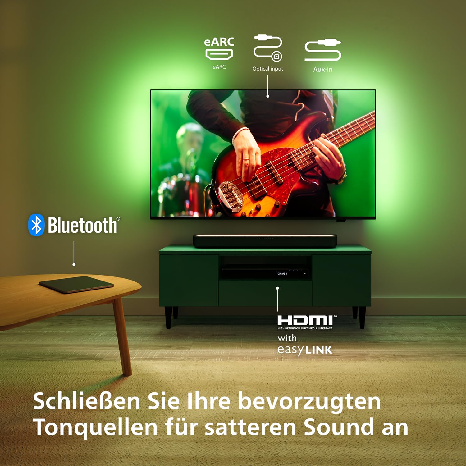Philips TAB5109 Soundbar 2.0-2 Kanal 120W, DTS Virtual X, Bluetooth 5.4, HDMI ARC, optische Verbindung und USB-Konnektivität - Dunkelgrau