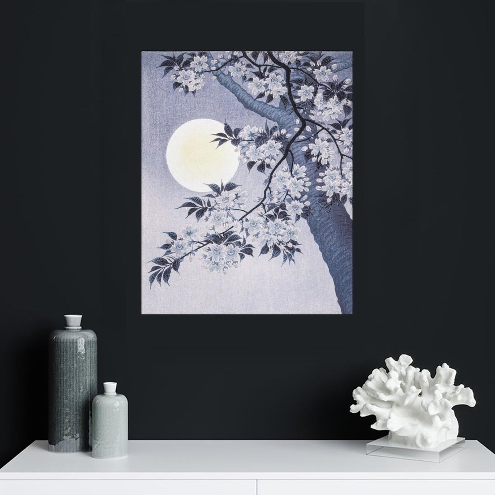 Amazon.co.jp: 絵画 咲く桜と月インテリア 絵画 日本の伝統的な絵画
