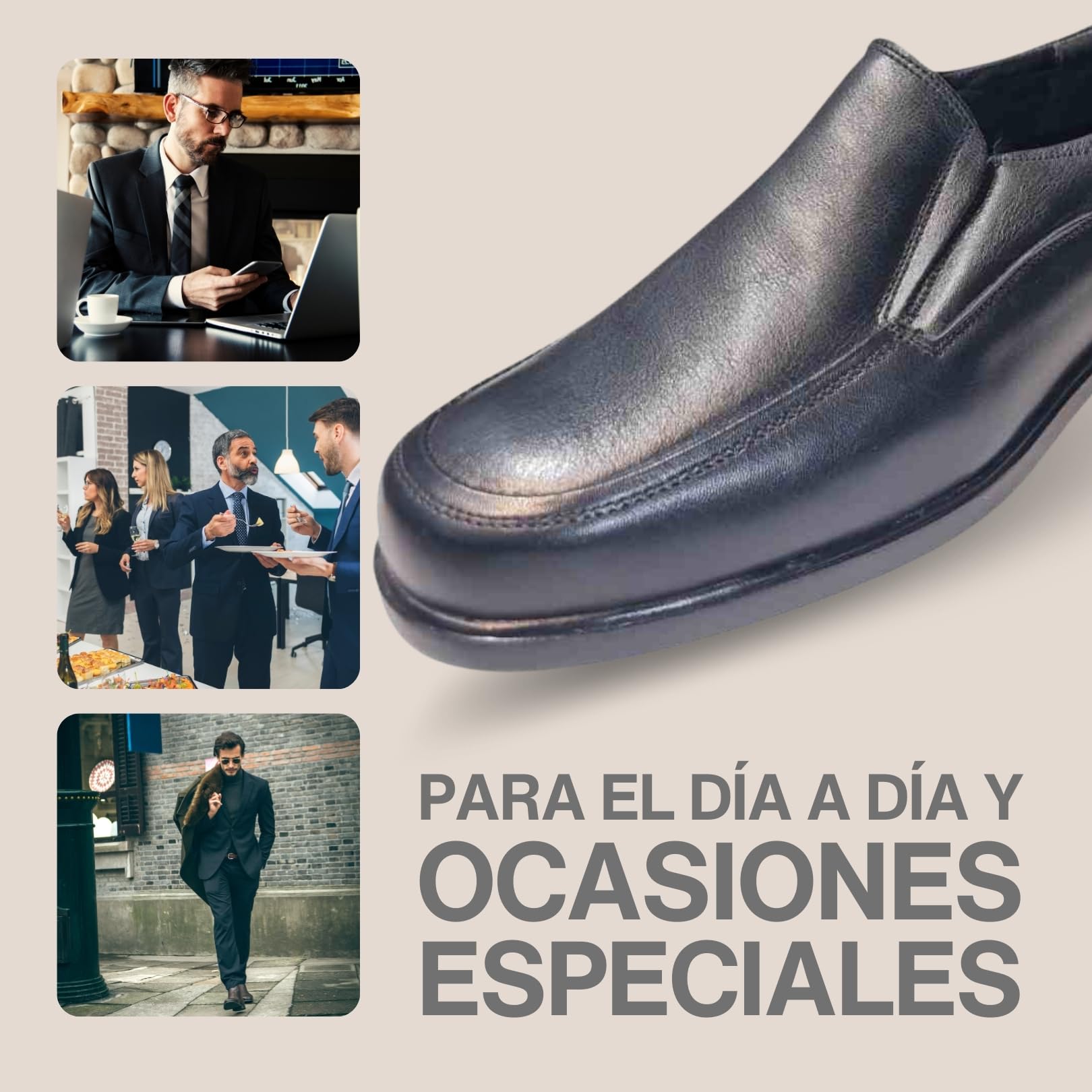 Zapatos de Vestir de Piel Sin Cordones Jace, Casuales, Cómodos y Flexibles, Plantilla Extraible