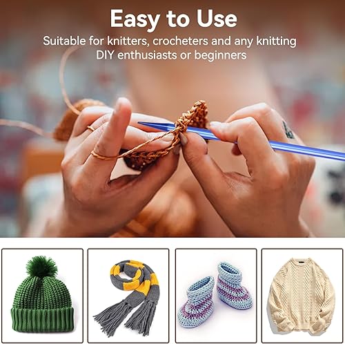 Miniatura 4 de Kit de 10 pares de agujas de tejer, agujas de tejer de un solo punto de aluminio de 0.118 in-0.394 in, juego de agujas de tejer de metal rectas