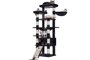 Heybly Cat Tree: 78" Indoor Cat Tower with Plush Perches, Scratching Board, and Caves