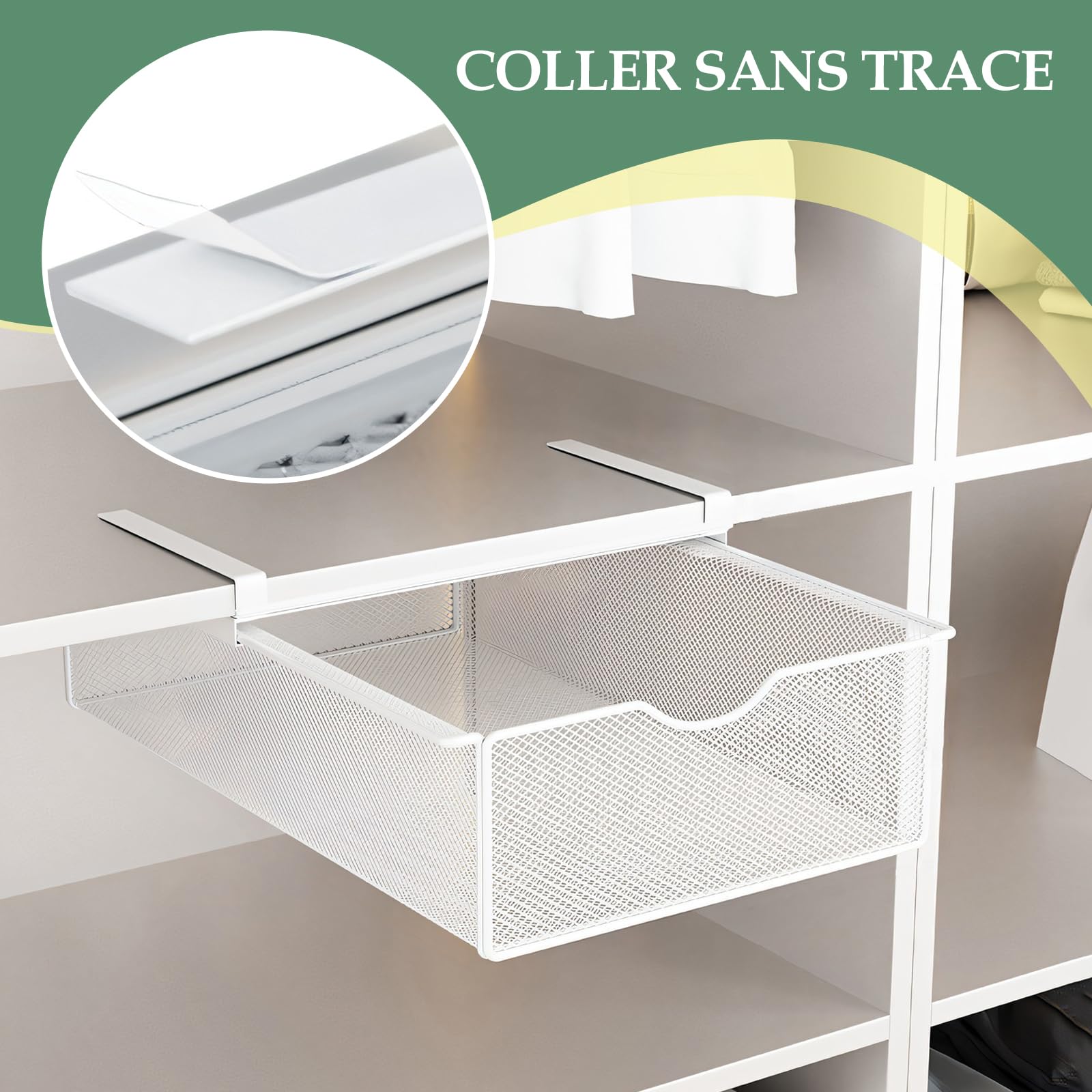 LOVIVER Organiseur de Placard à Suspendre Tiroir Coulissant Suspendu Panier de Rangement en Métal Rangement sous Vêtement Coulissant pour Lit Superposé, Rails de Lit et Armoire, Blanc
