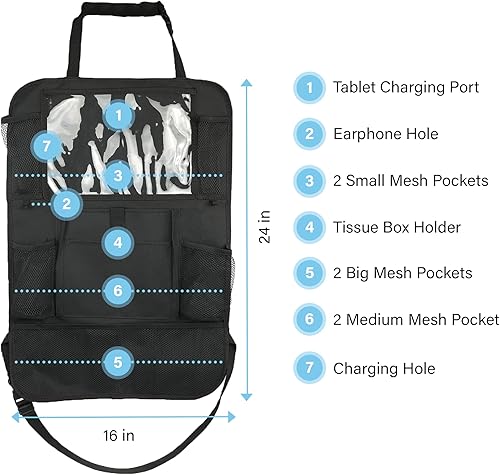 Miniatura 4 de Organizador de asiento de automóvil con soporte para tableta de pantalla táctil y múltiples bolsillos, accesorios impermeables para automóvil, tela