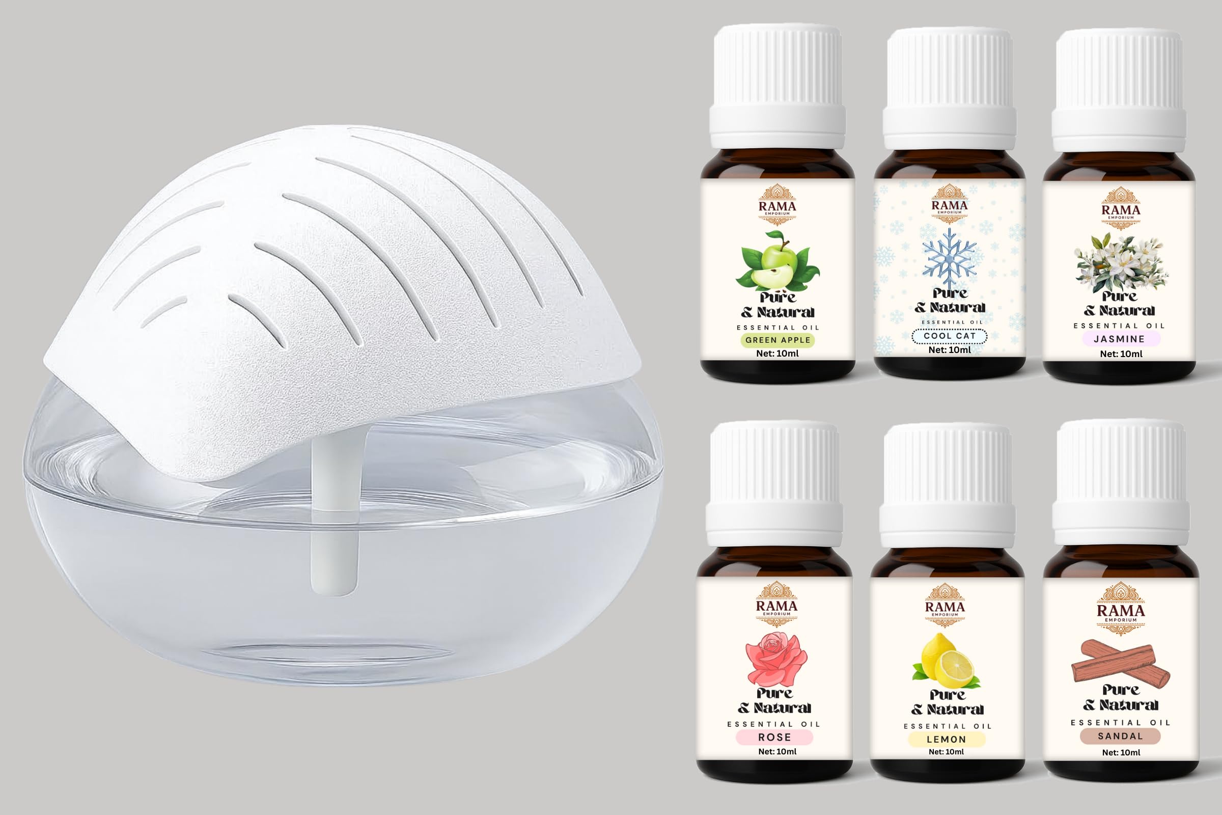 Rama Emporium Air Diffuser & 5 Essential Oil Set – 500ml Purifier with Bonus Storage Box – Green Apple, Sandal, Rose, Jasmine, Lemon – Fragrance Oils, Essential Oil for Diffusers & DIY-image-40