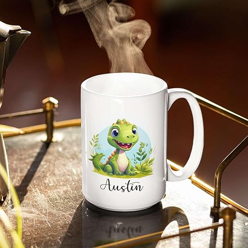 Miniatura 6 de Taza de té con temática de dinosaurio con nombre personalizado, lindo regalo personalizado de taza de café de dinosaurio para amantes de los