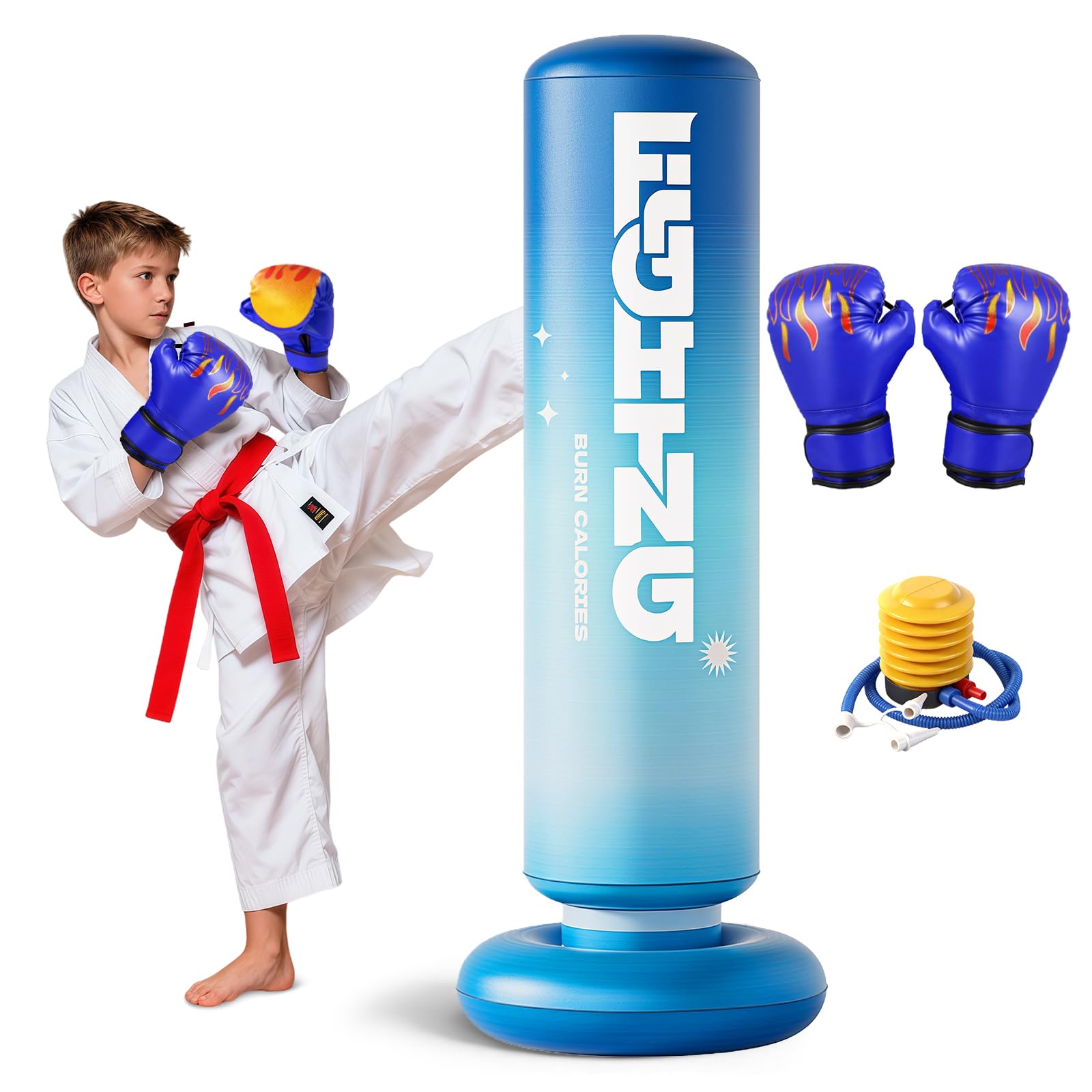 flintronic Inflatable Kids Punching Bag with Boxing Gloves, 47'' (120cm) Inflatable Bag for Boys Girls, Thickened Stable Boxing Set, Toy & Gifts for Release Stress, Practicing Karate, Taekwondo