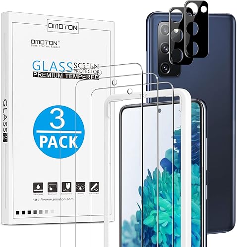 OMOTON Paquete de 3+2 Protector de pantalla compatible con Samsung Galaxy S20 FE 5G, paquete de 3 protectores de pantalla de vidrio templado y 2