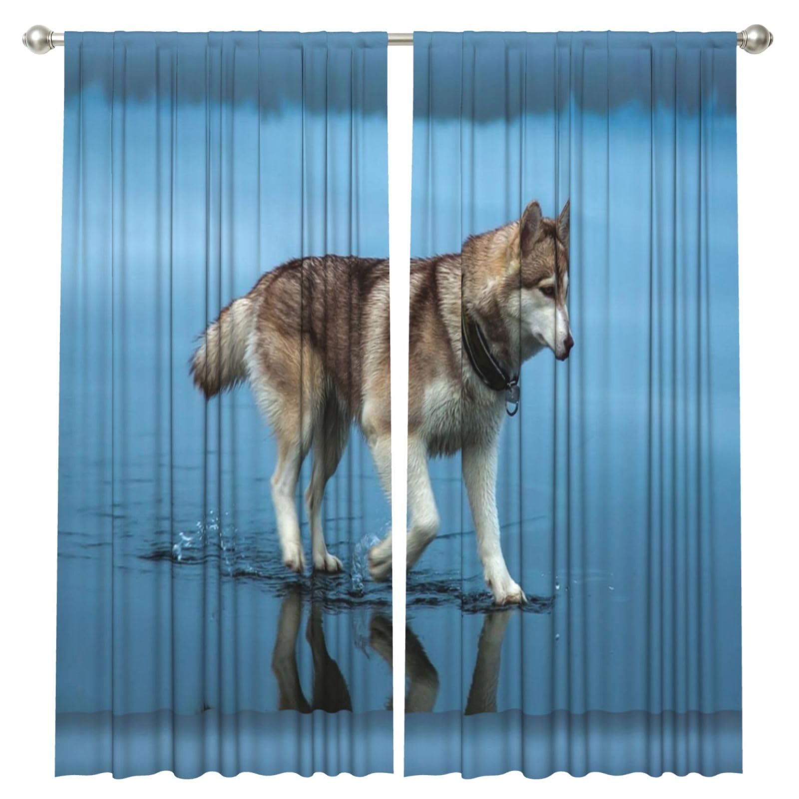 InOmak Beautiful Siberian Husky, 2 Panels Window Curtains 52 x 84 Inch Blackout Curtains for Living Room Bedroom