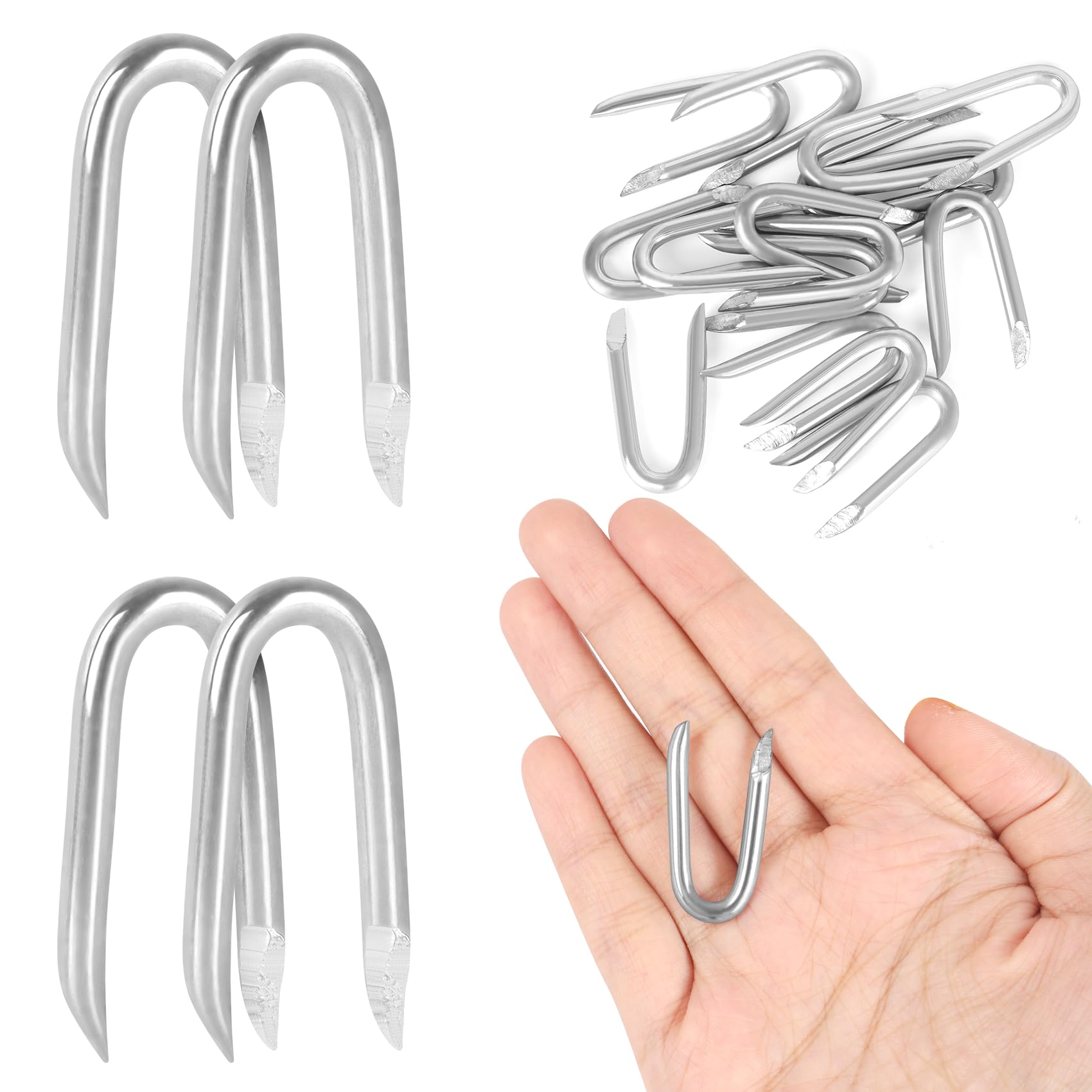 OUSCHR 200 PCS 2.3mm Steel Wire Fencing Staples, 1 Inch Galvanized U-Shaped Fastening Nails for Fence or Wire Mesh