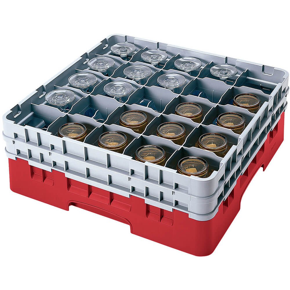 Cambro Cesta de lavado de tamaño completo para copas y vasos con 30 compartimentos 2 alturas, diámetro máx. 7.84 cm, altura máxima 13.5 cm, color Arándano, 30 copas/vasos