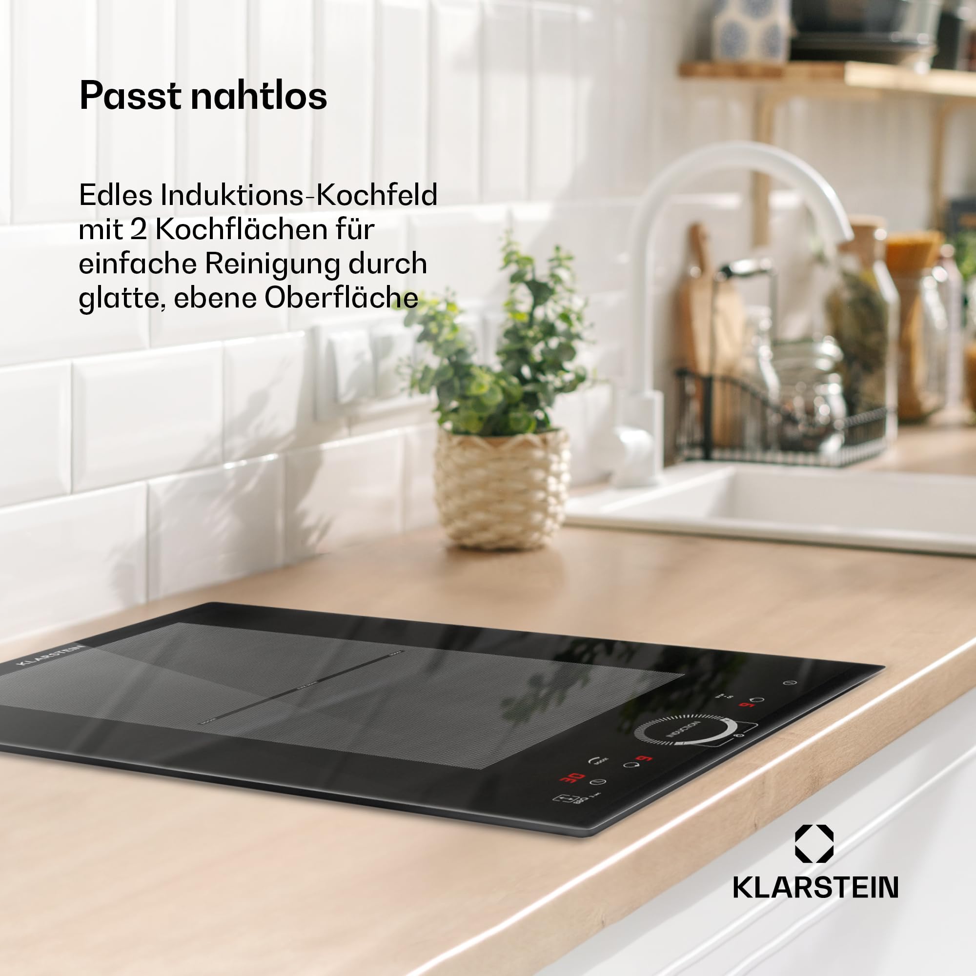 Klarstein Induktionskochfeld 4 Platten Glaskeramik Touch-Display 3500 Watt Einbau