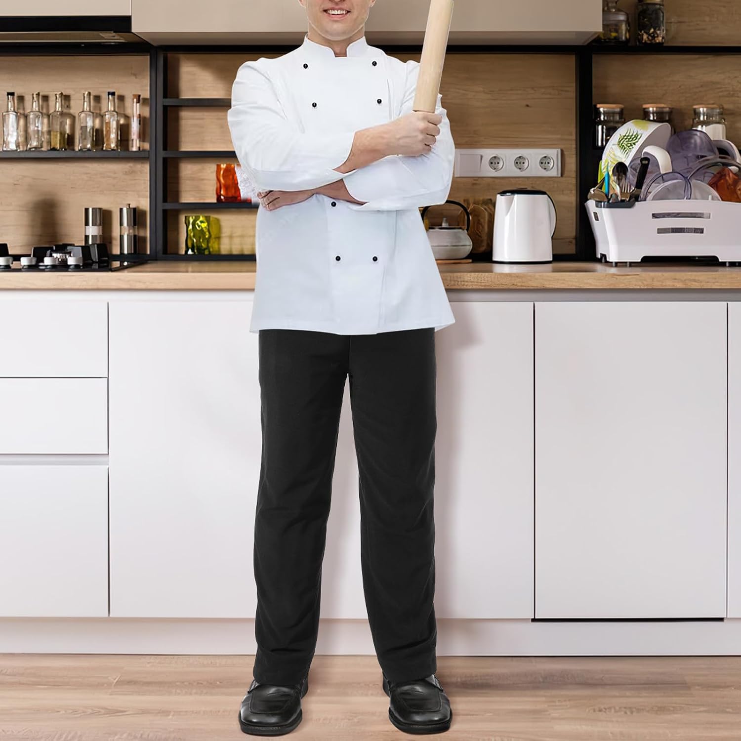 Men's Chef Pants Black XXL Polyester Breathable Kitchen Work