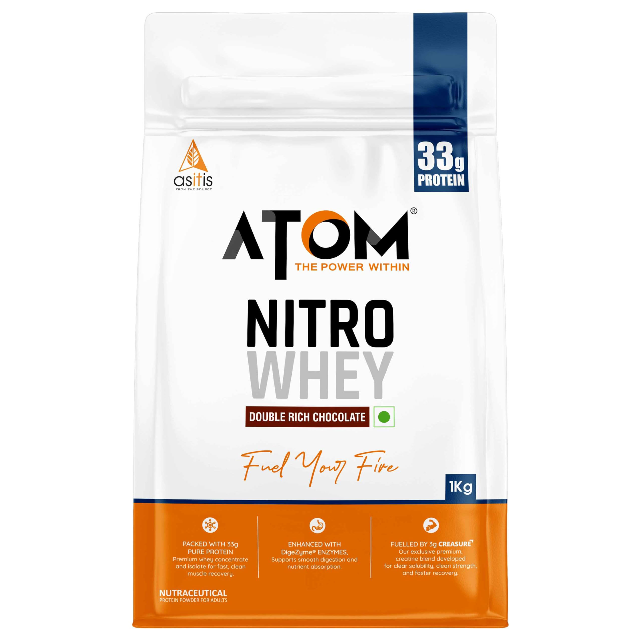AS-IT-IS Nutrition ATOM Nitro Whey with Creatine I 33g Protein, 3g Creatine, 7.4g BCAA I Muscle Building & Fast Recovery Formula I Performance Booster I 1 Kg, Double Rich Chocolate-image-15