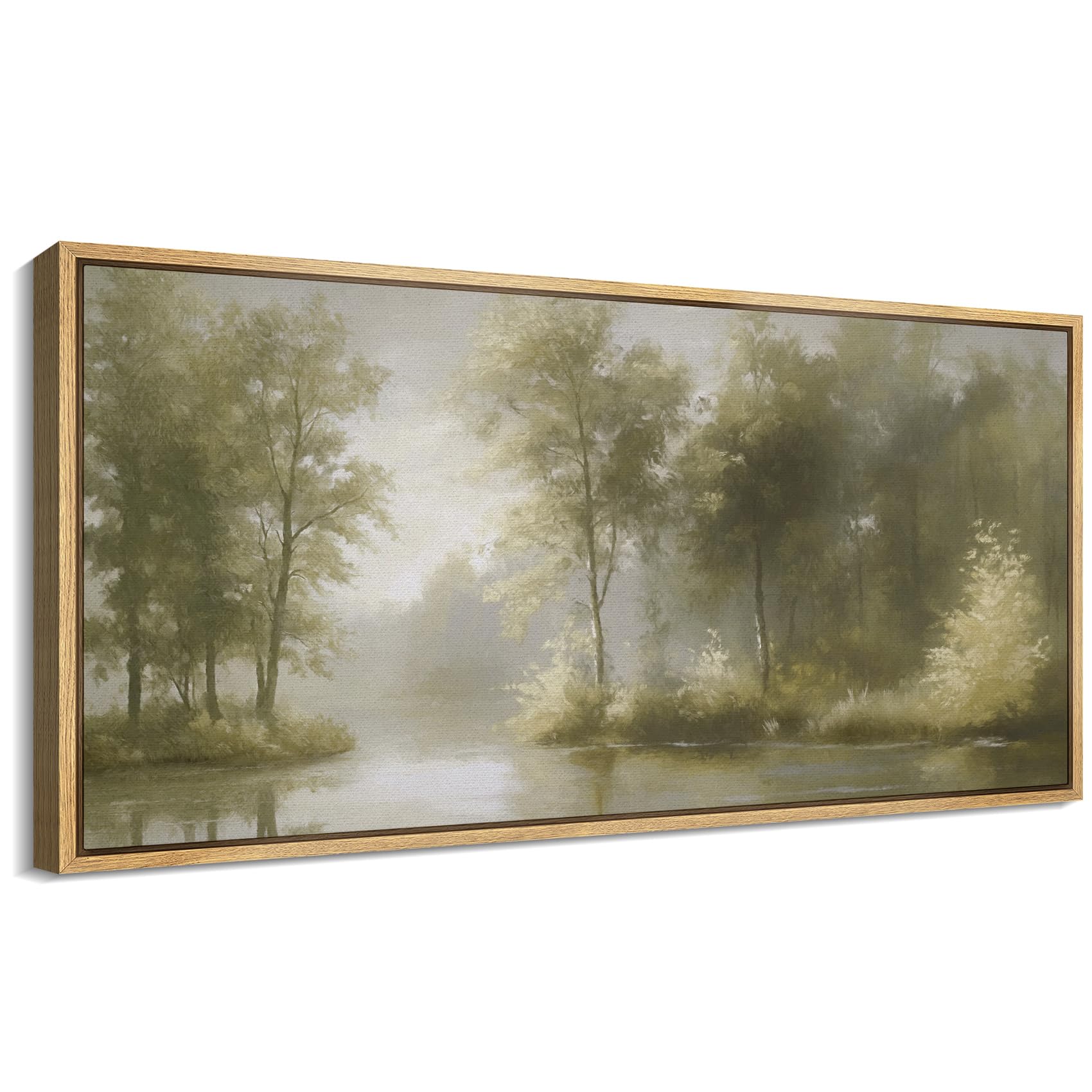 SIGNFORD Extra Large Framed Canvas Print Wall Art Mist Over Woodland Stream Gentle Illustrations Modern Art Relax/Calm Warm for Living Room, Bedroom, Office - 60"x30"