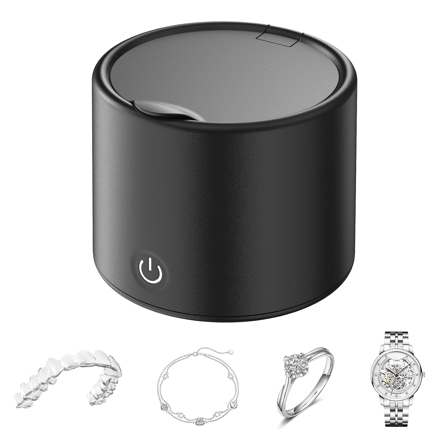 Ultrasonic Retainer Cleaner, 50kHz Professional Denture Retainer Cleaner Machine for Dental Retainer with Cleaning Basin, Tweezers for Mouth Guard, Ring, Braces, Jewelry, Pacifiers, Black