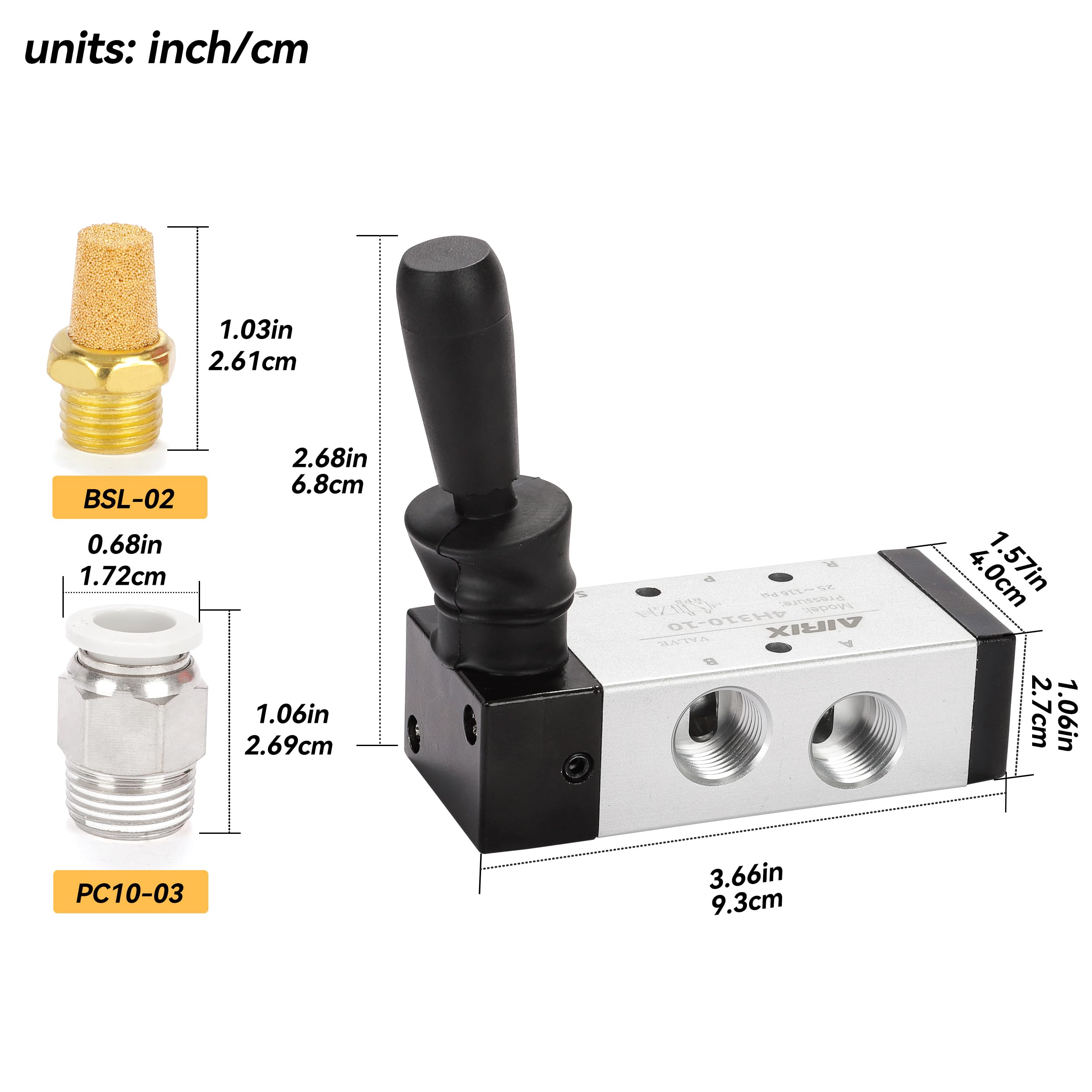 3/8" NPT Hand Lever Valve 4H310-10, 5-Port 2-Position Manual Valve — Amazon image 2