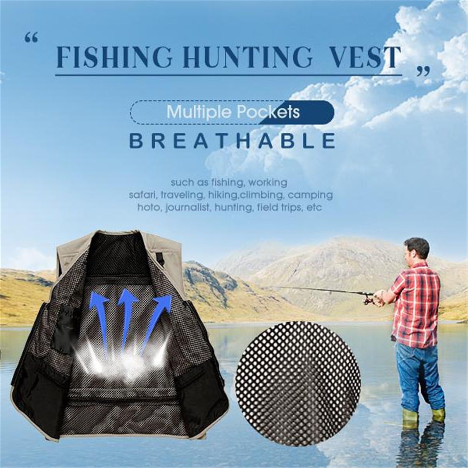 CLSQLXYJZC Gilet Da Pesca Multiuso Da Uomo, Gilet Senza Maniche In Rete Traspirante Casual Estivo Per Fotografia All'aperto Viaggi Lavoro, Giacca Multitasche Casual Senza Maniche Campeggio