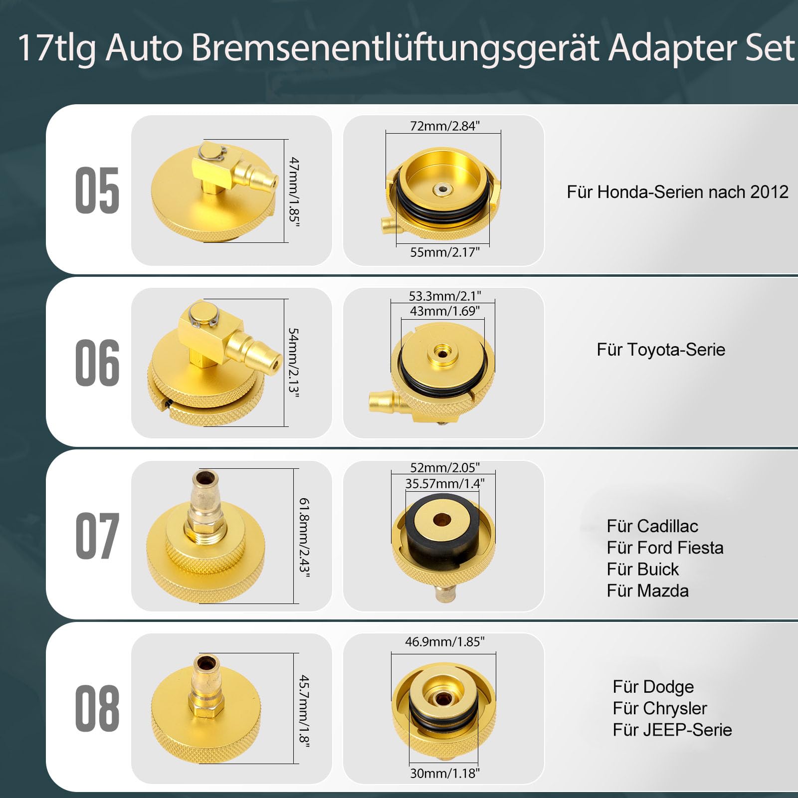 20tlg Auto Bremsenentlüftungsgerät Adapter Set Bremsen Entlüftungsgerät Kfz Bremsenentlüfter Adapter mit Schnellkupplung Bremsflüssigkeit entlüften oder nachfüllen Kompatibel mit VW für BMW...