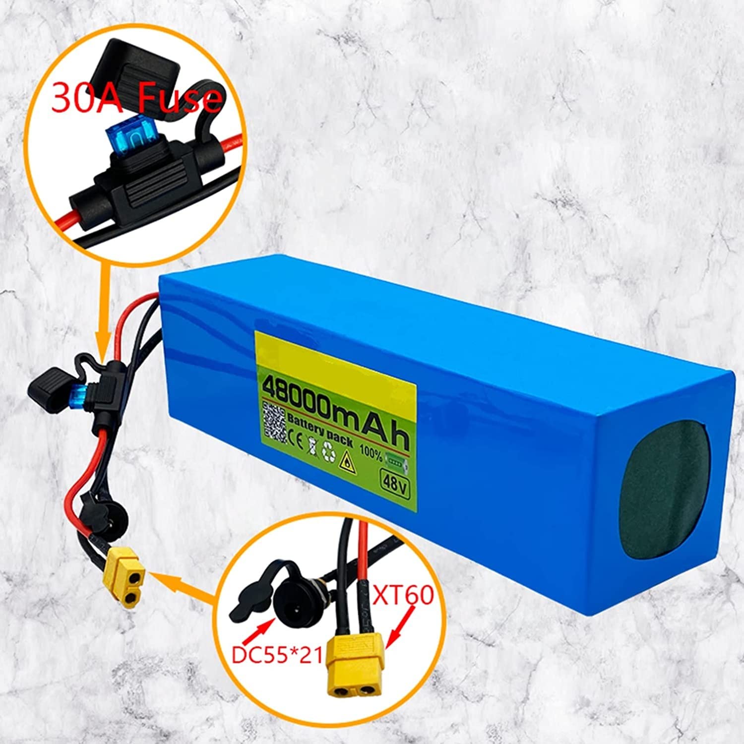 Batterie 48 V 50 Ah Pour Vélo Électrique (13S2P) Avec Chargeur 54,6 V 2