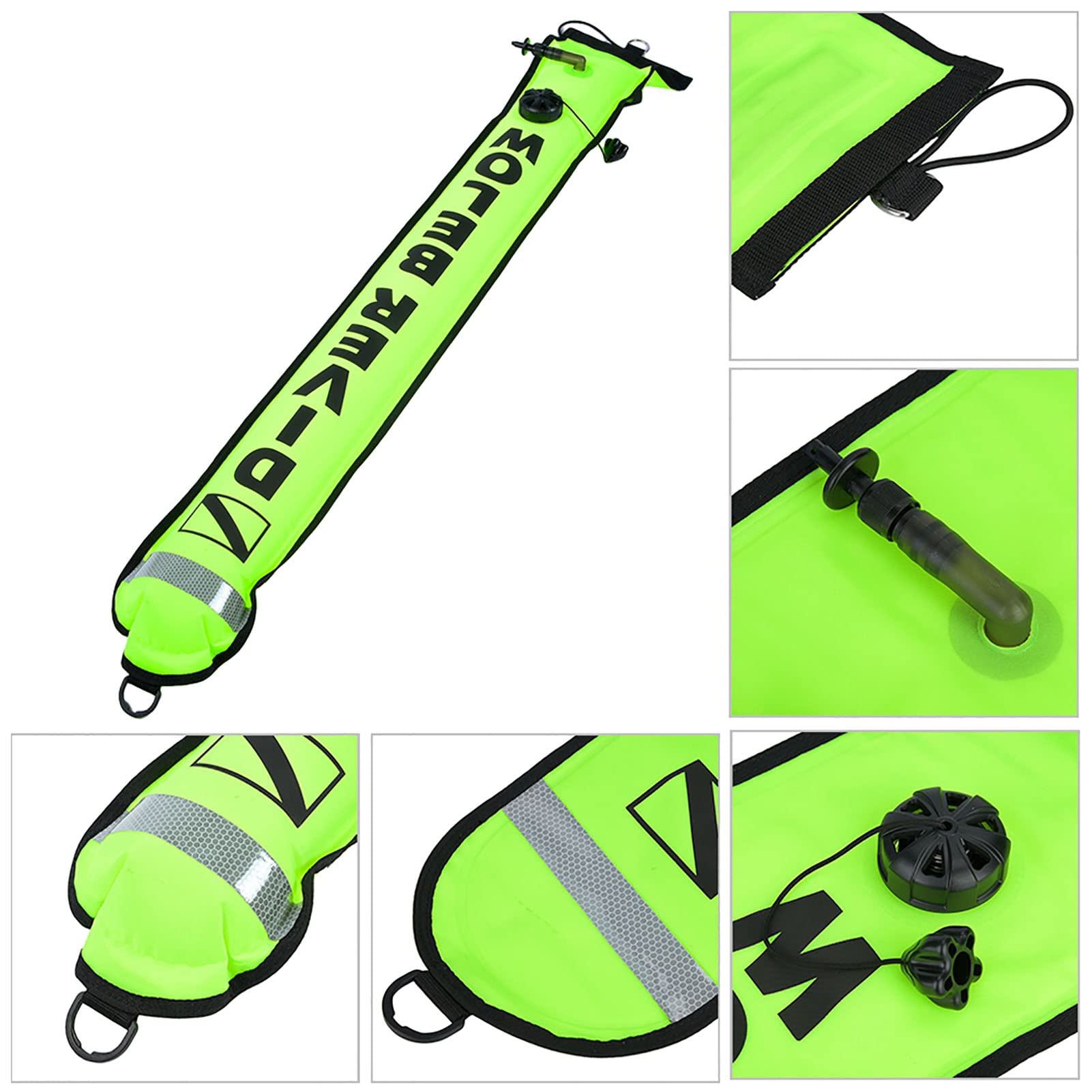 TPU Inflatable Diving SMB Signal Marker Buoy, Reflective Strip, Easy Attach Dring for Diving Signal Marker (Fluorescent Yellow)