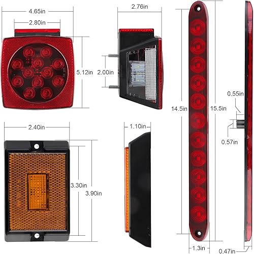 Miniatura 2 de Kit de cableado de luces LED para remolque de 12V, combinación LED cuadrada de parada, giro y cola con marcador ámbar, barra de luz trasera de 3er