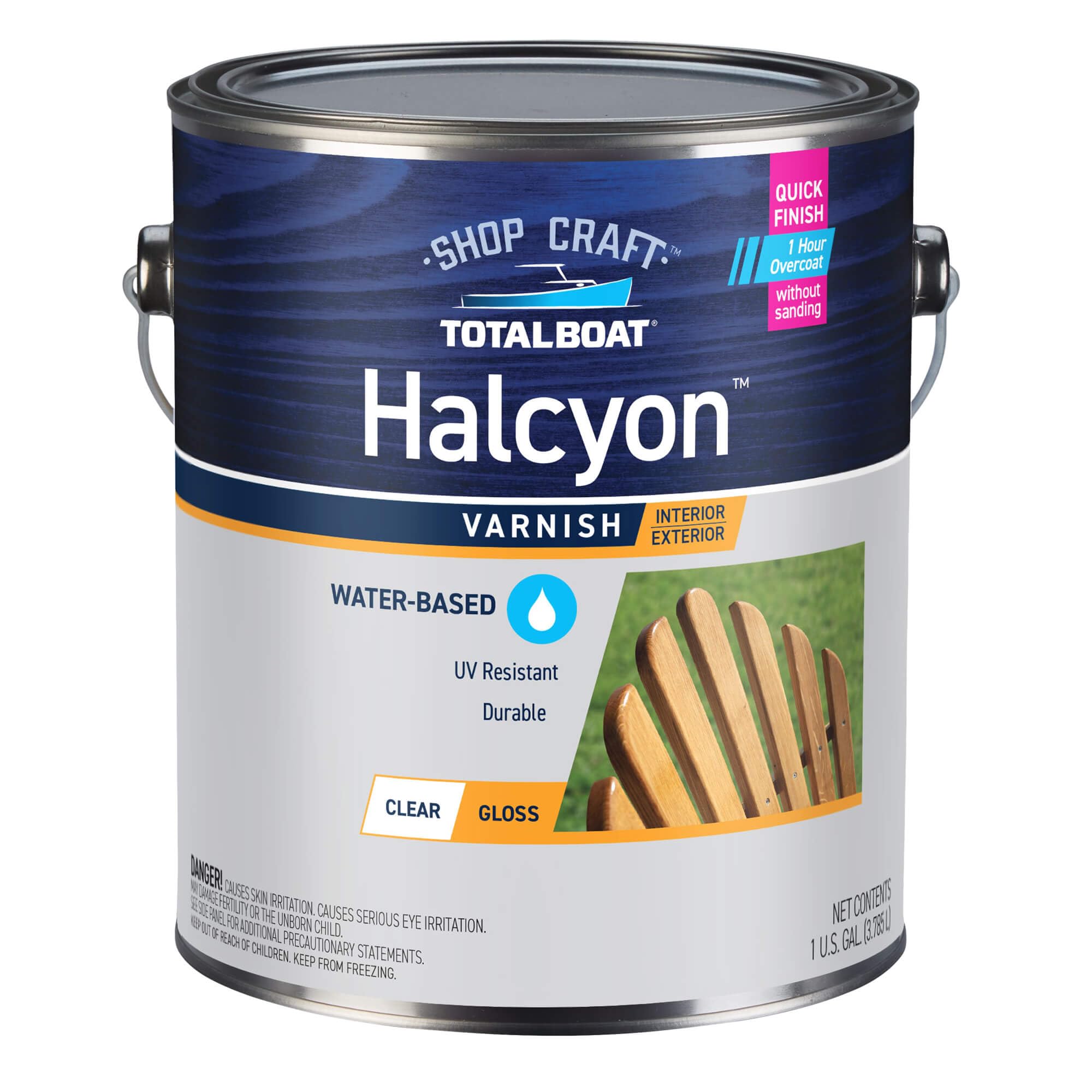 TotalBoat Halcyon Water-Based Marine Varnish for Wood - Clear Gloss Gallon