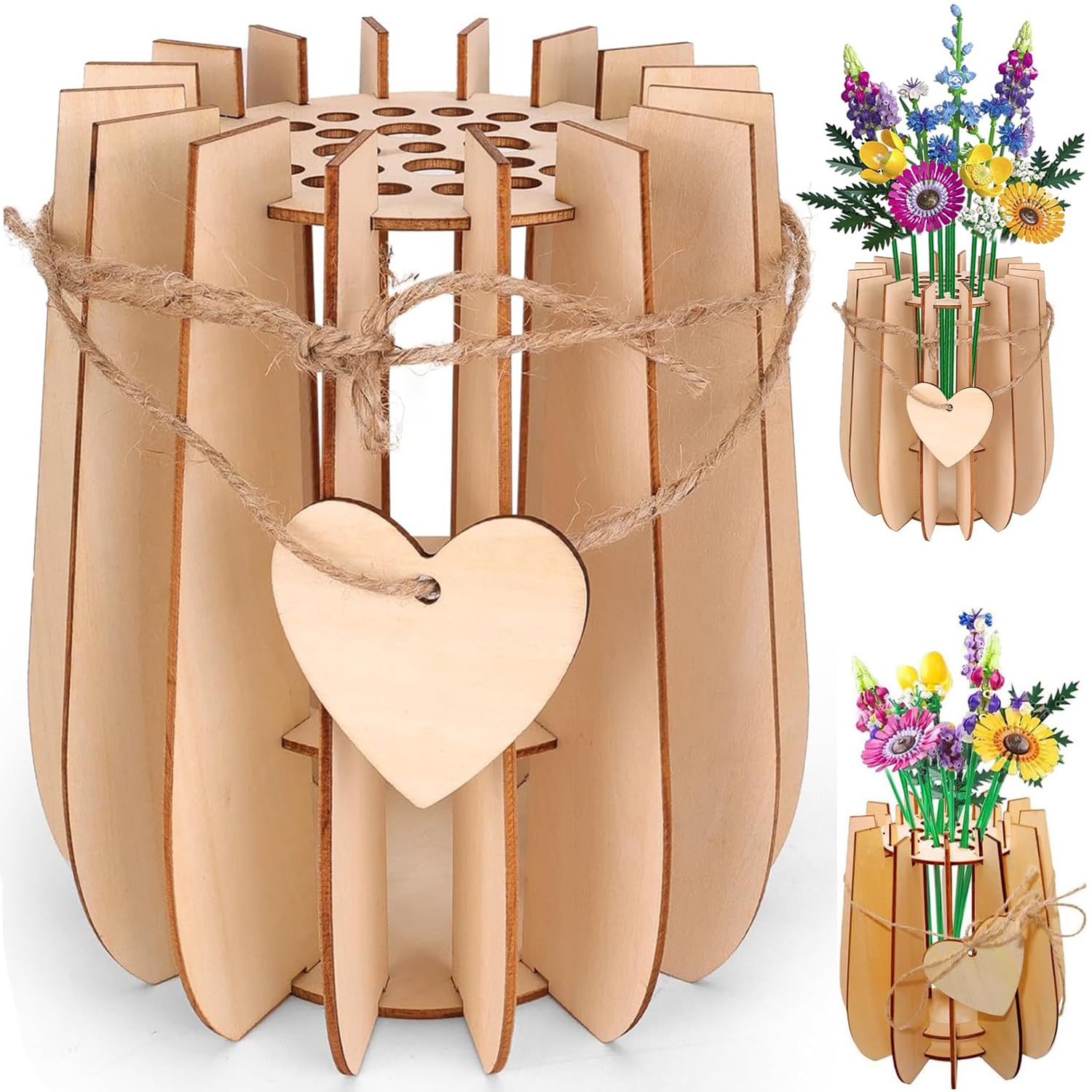 Wooden Vase for Flowers Bouquet, 3D Puzzle Vase, Wooden Flower Vases Compatible for Botanicals, Sunflowers, Roses, Daffodils, Cherry Blossom, Tulips, Lotus