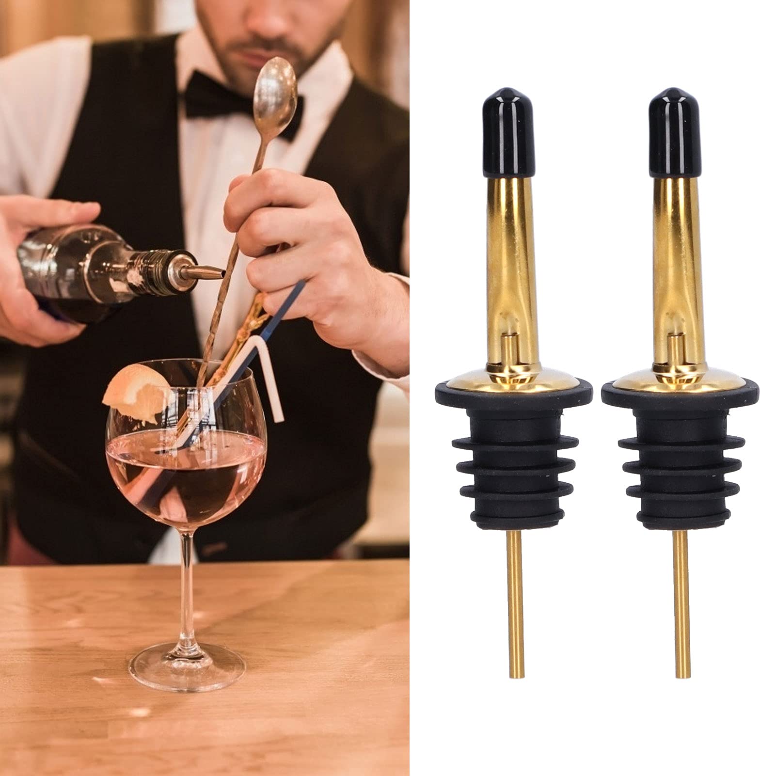 Set De 5 Becs Verseurs Inox - Pour Bouteilles Huile, Vin, Liqueur - Capuchons Anti-poussière Et Brosse