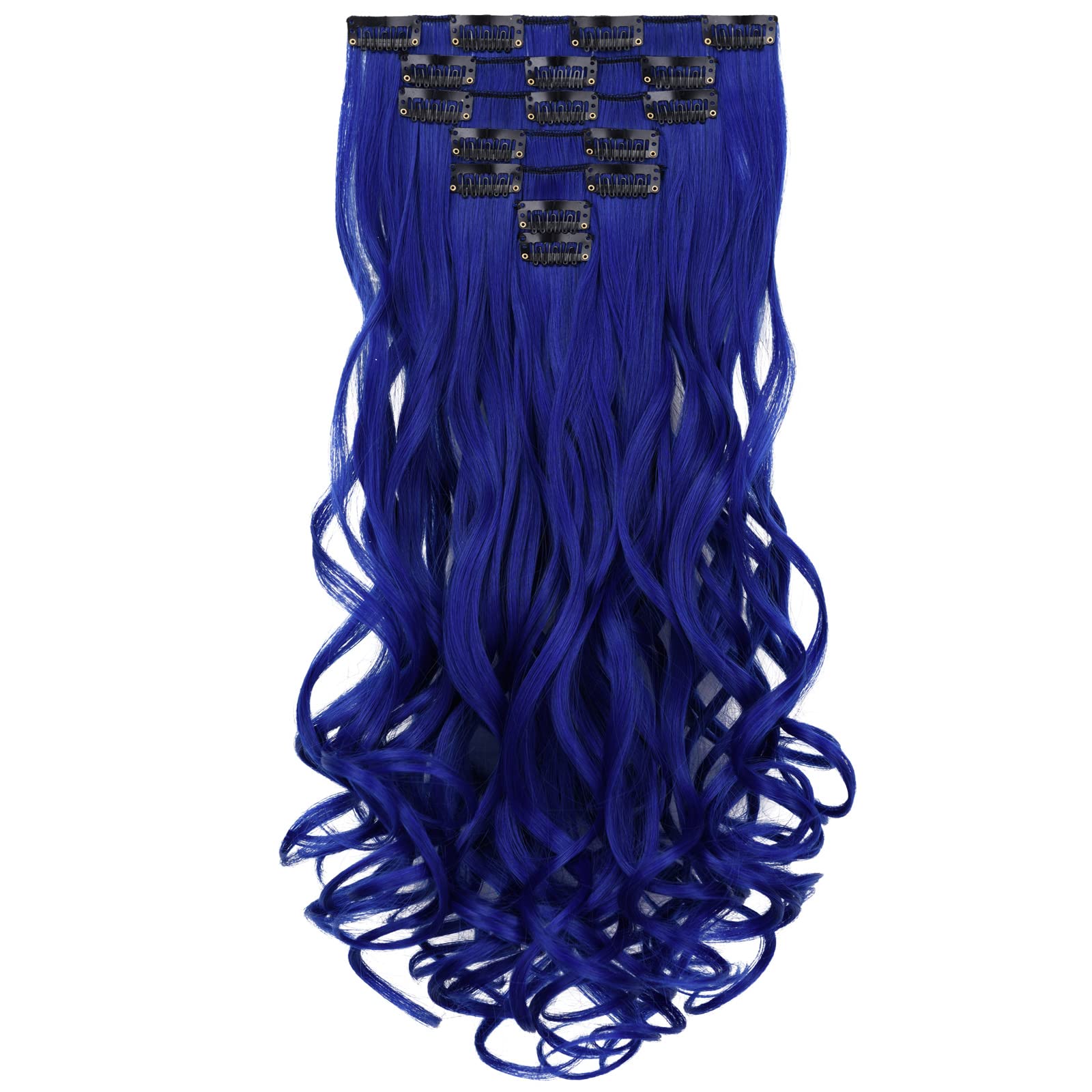 SYXLCYGG Dark Blue Hair Extensions Clip Extension 18" Wavy Synthetic Hair Piece Women Cheap Natural Fluffy&Not Tangled Girl colorful Full Head