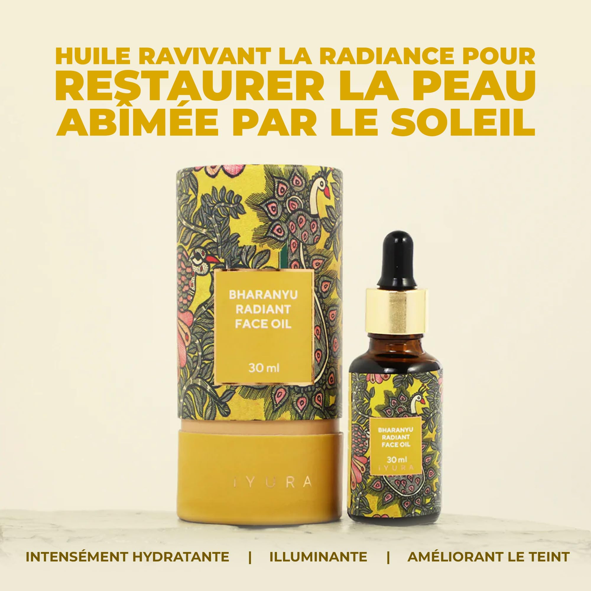 iYURA Bharanyu Huile pour le Visage Éclatante – 100% Naturelle et Vegan | Illumine, Hydrate et Uniformise l'Aspect des Peaux Endommagées par le Soleil | À base de Curcuma et d'Amla | 30 ml